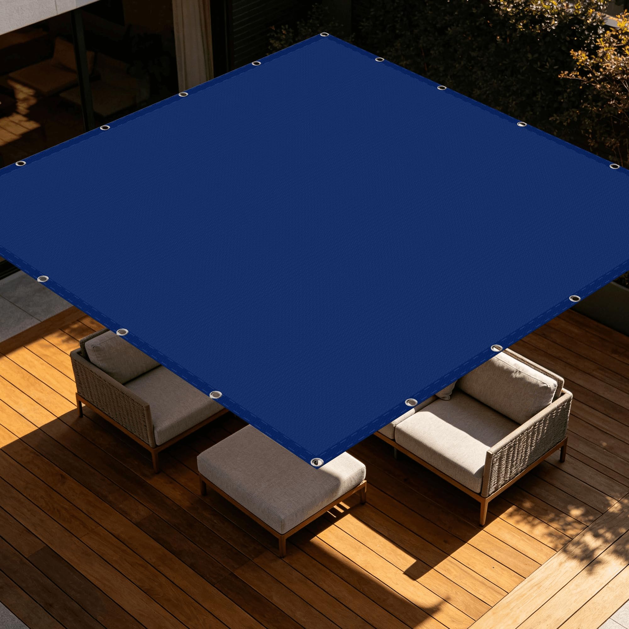 Voile d'ombrage 1.2x3.5m bleu foncé rectangulaire avec œillets pour le balcon