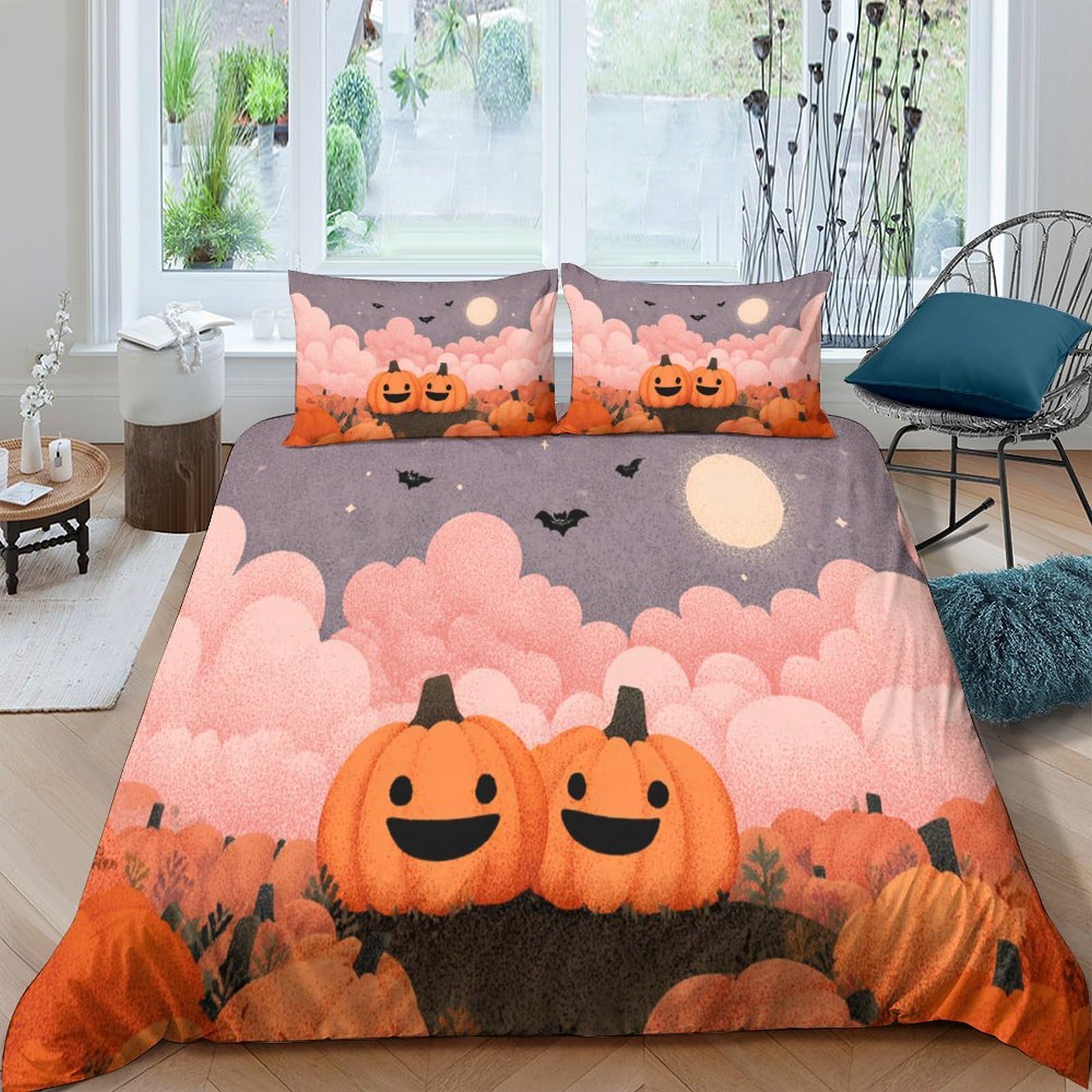 Ctjqhvkz Style-8 3D Printed Pumpkin Cloud Fitted Sheet Microfiber Orange Cartoon Halloween Mattress Cover For Bedroom Guest Room Decor Single（135X200cm）