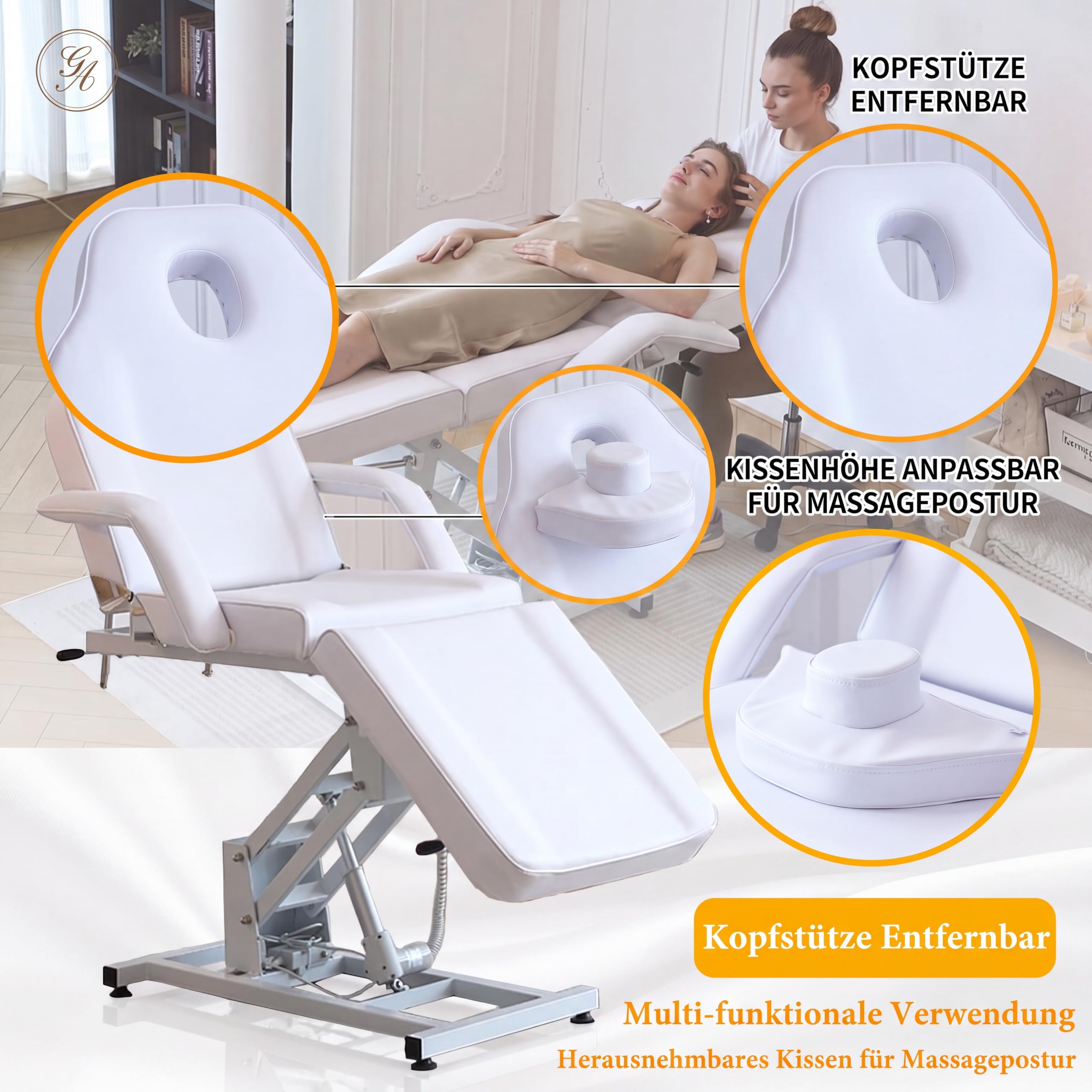 Verstellbare Kosmetikliege,Massageliege mit Hocker(Weiß, Elektrisch) | Kosmetikliege mit Hocker Tattoo-Liege mit abnehmbaren Kopfstützen und Armlehnen,Mehrzweck Tätowierungsstuhl mit 3 Abschnitten