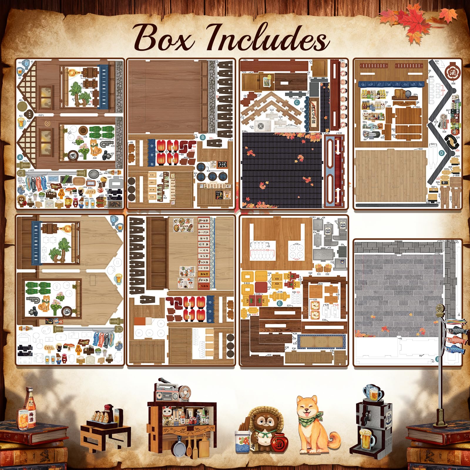 Cutefun Book Nook Kit - Kit de Mini-Maisons de poupées - Japonais Book Nook avec Éclairage LED - Maison de Livres en Miniature à Assembler pour Les Amateurs de Puzzles et de Loisir