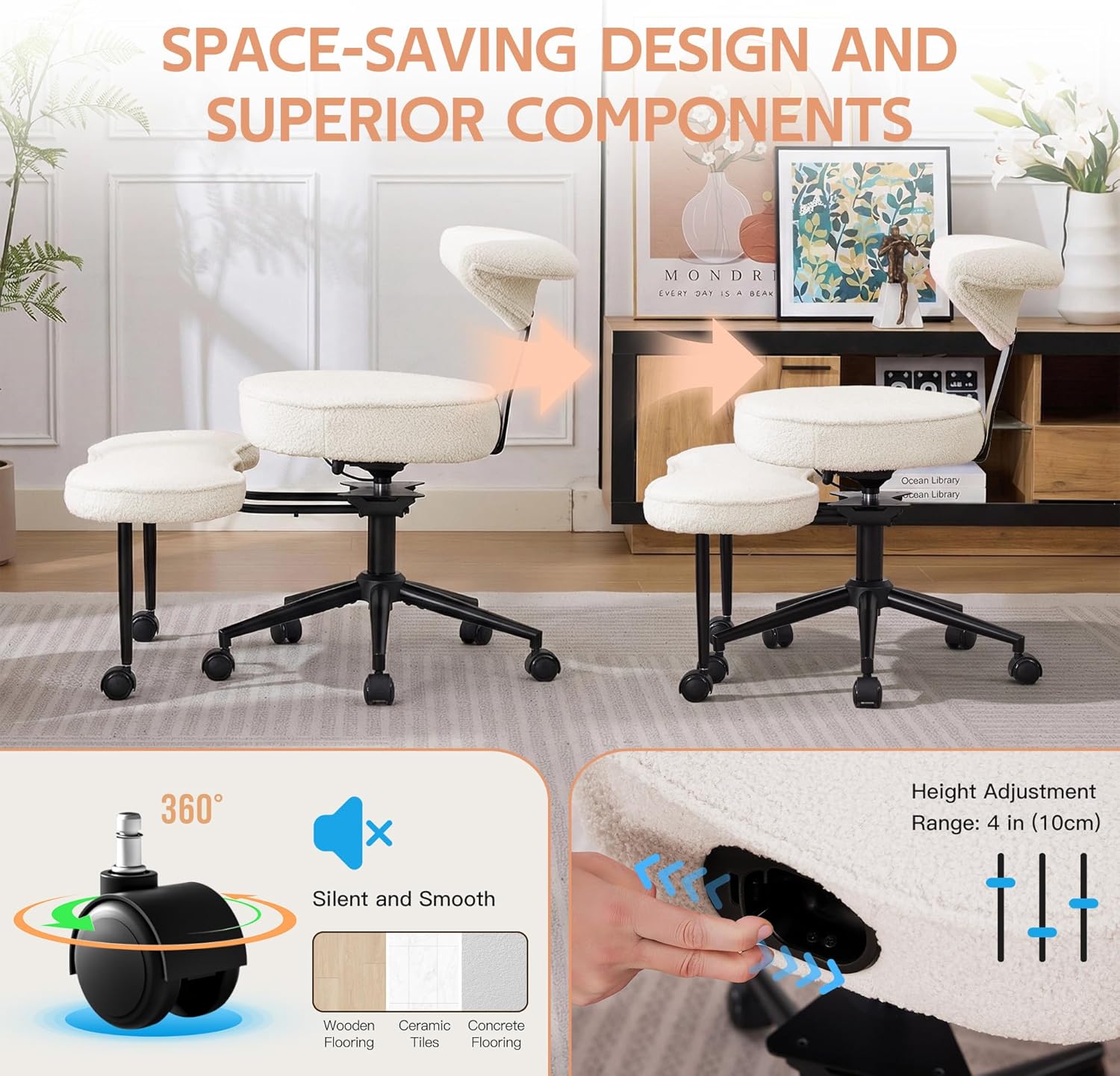 Ergonomic Kneeling Chair with Wheels, Cross Legged Office Chair with High Lumbar Support, 360° Swivel Meditation Chair for ADHD & Yoga, Wide Criss Cross Chair for Home