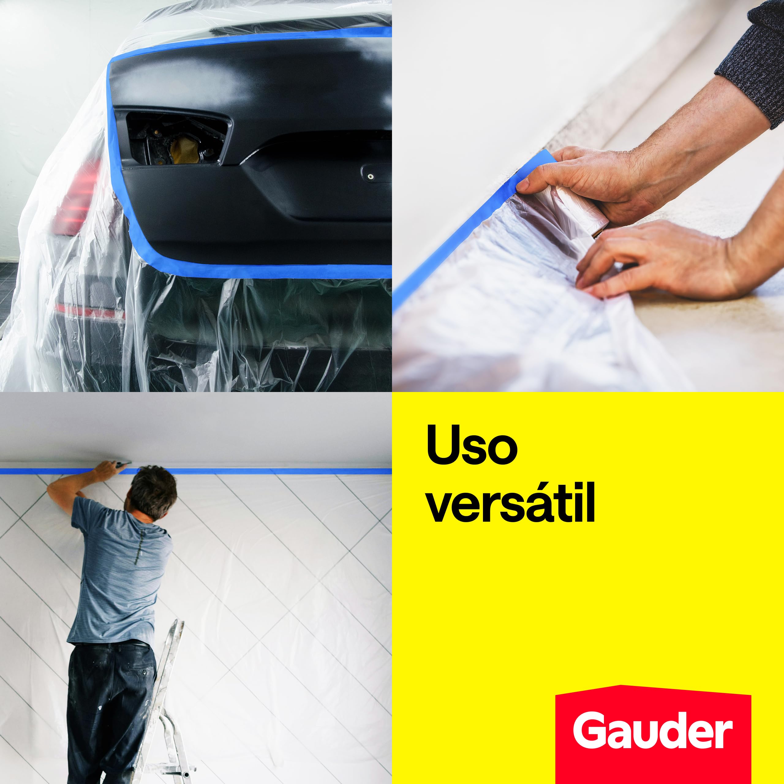 GAUDER Film protector con cinta adhesiva - 81 m² de plástico autoadhesivo - Para ventanas, puertas e interruptores (3 Rollos - 270 cm x 10 m)