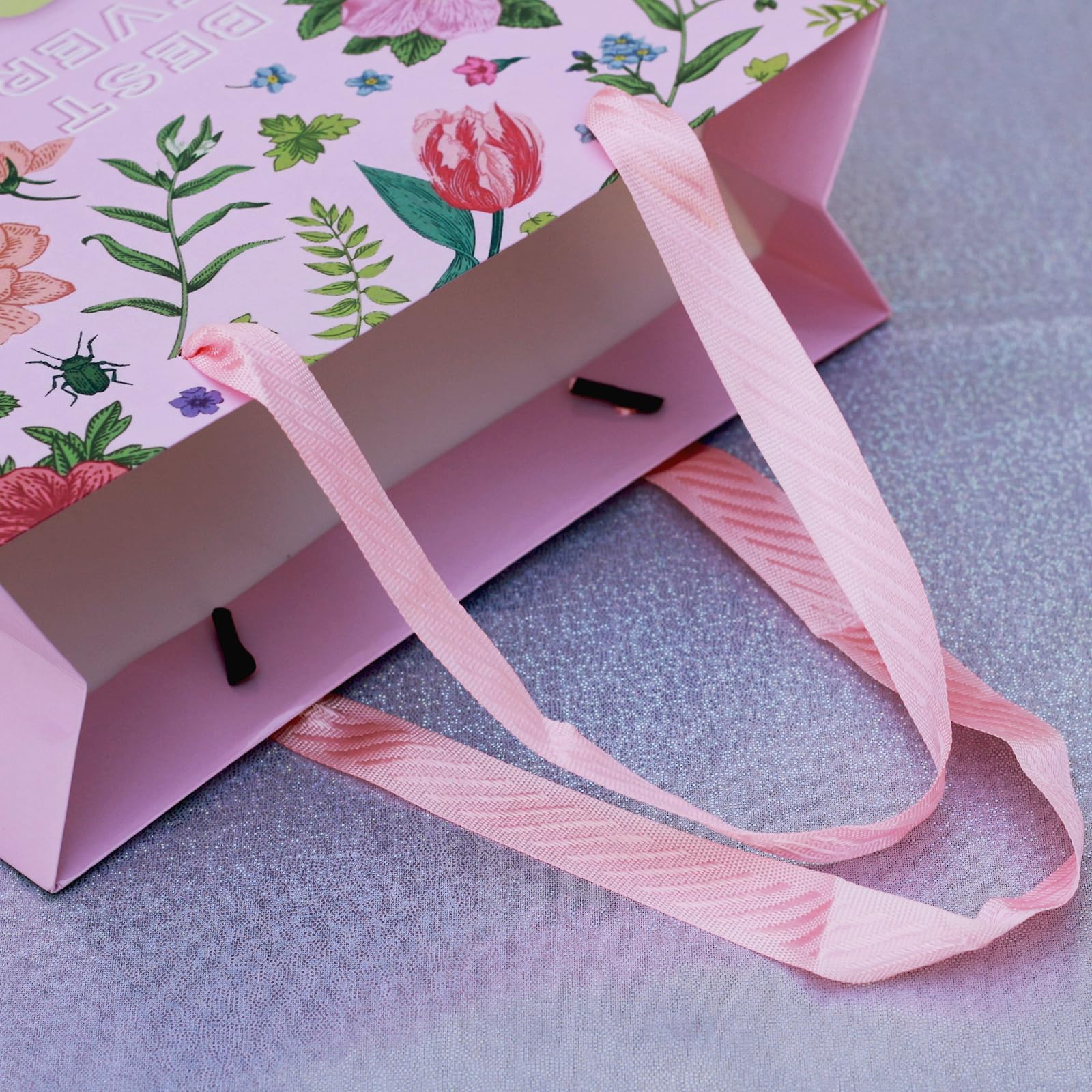 2 Pack 13" Large Mother Day Gift Bags with Handles, Pink Floral Gift Bags with Tissue Paper & Cards for Mom Grandma Women Holiday Birthday Mothers Day Gift Bags
