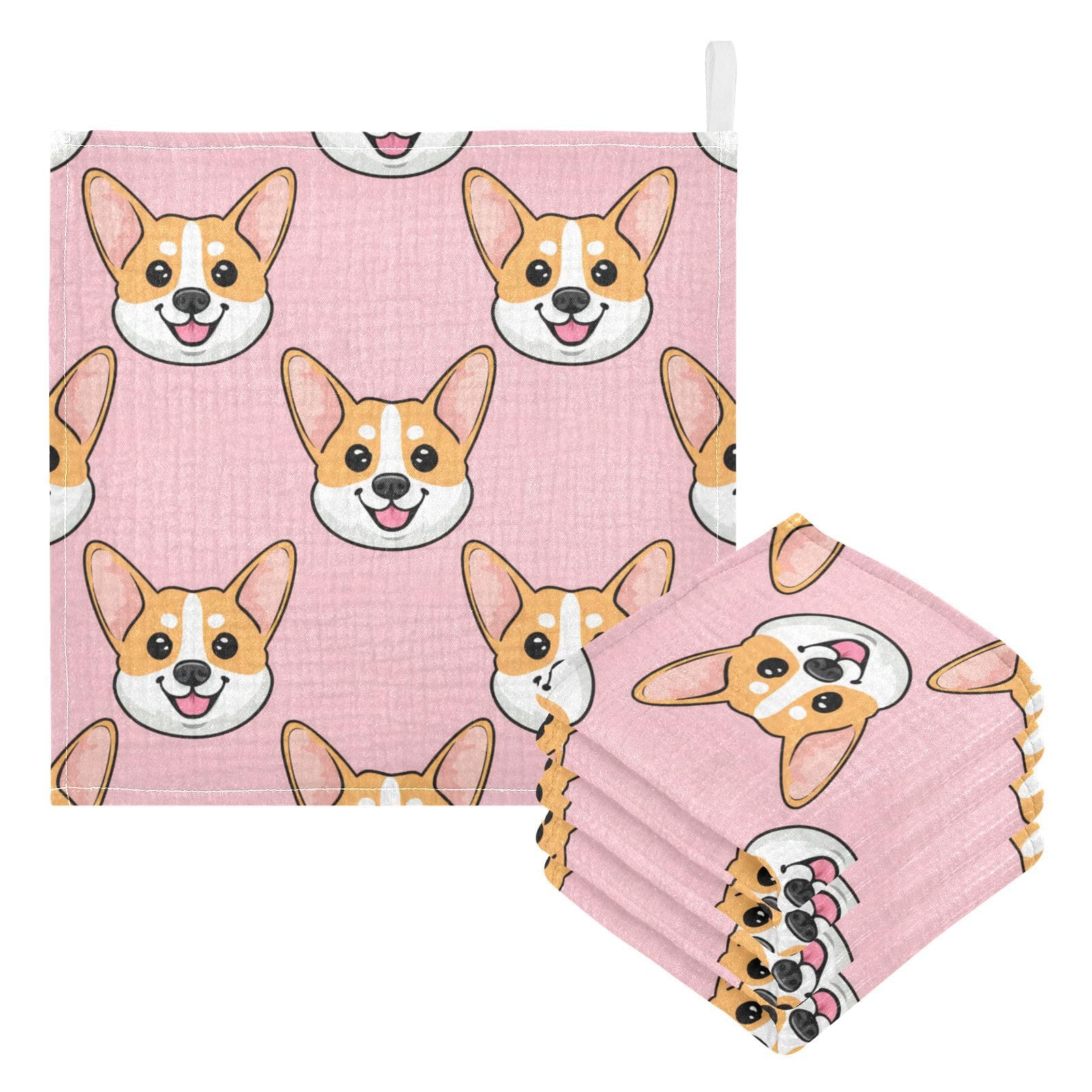 Kigai Cute Dog Baby Washcloths,5pcs Ultra Soft Absorbent Towel,Newborn Bath Face Towel, Natural Reusable Baby Wipes for Sensitive Skin, Baby Registry as Shower
