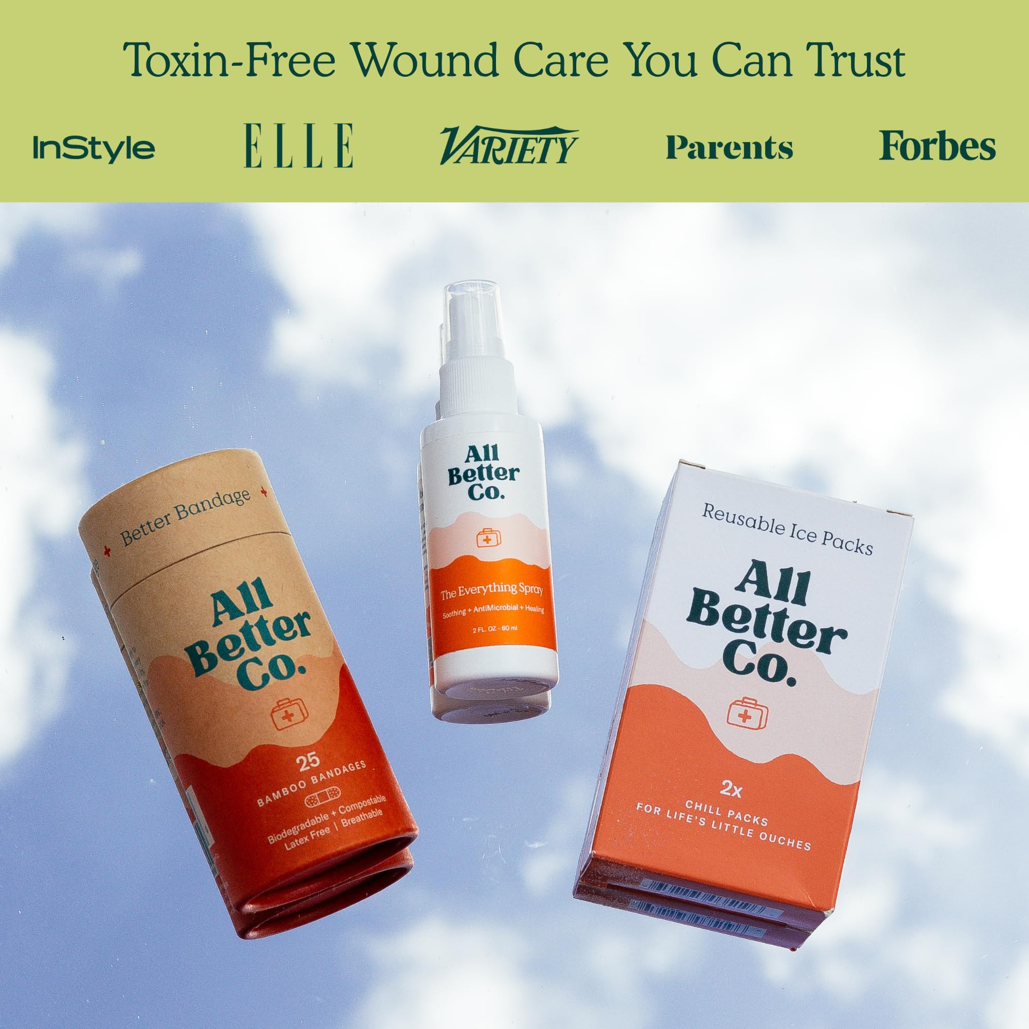 Komplettes Wellness-Erste-Hilfe-Set – Alles Spray, Bio-Bambus-Bandagen (25 ct) & 2 wiederverwendbare Softgel-Eisbeutel – natürliche Hautpflege & Erste-Hilfe-Essentials für Zuhause und Reisen