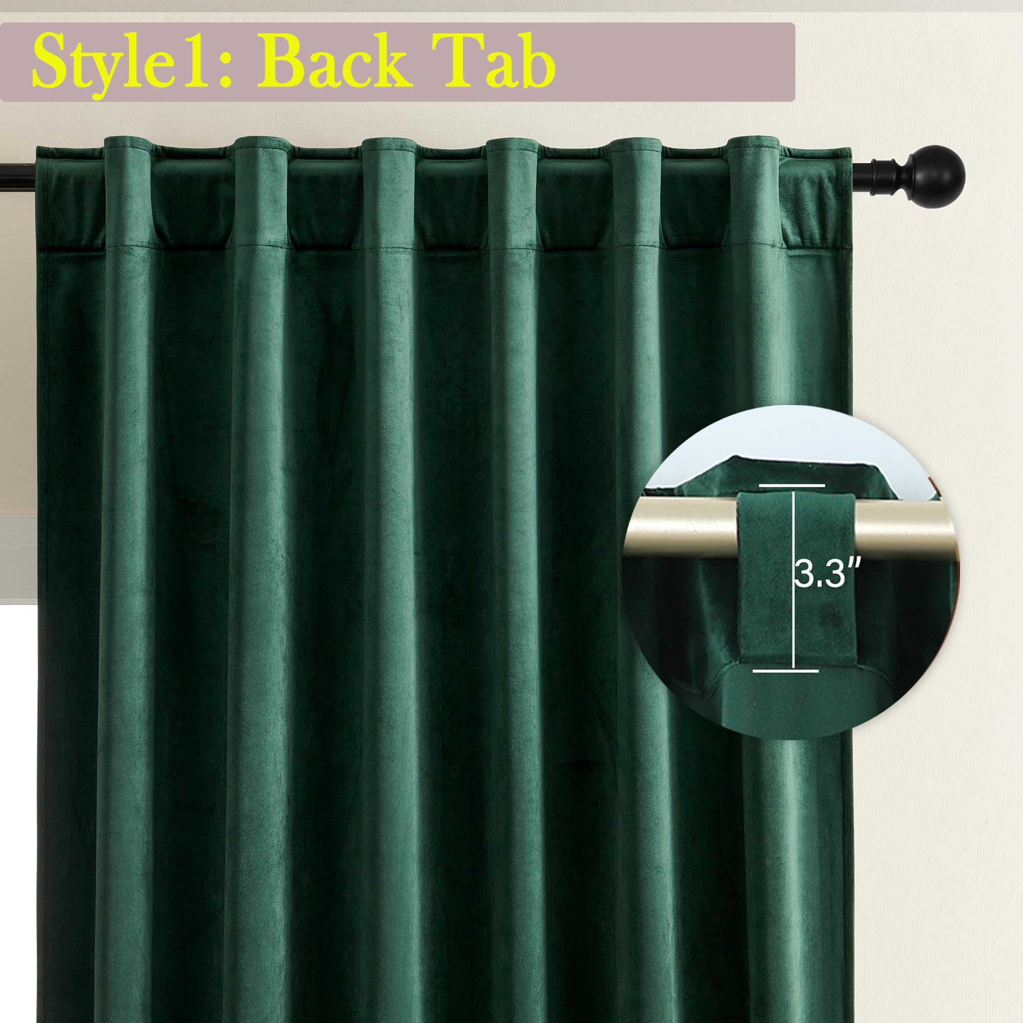 Timeper Green Velvet Curtains 108 inches Long, Thick Fabric Blackout Velvet Curtains for Living Room Sliding Door W52 x L108, 2 Panels - Image 2