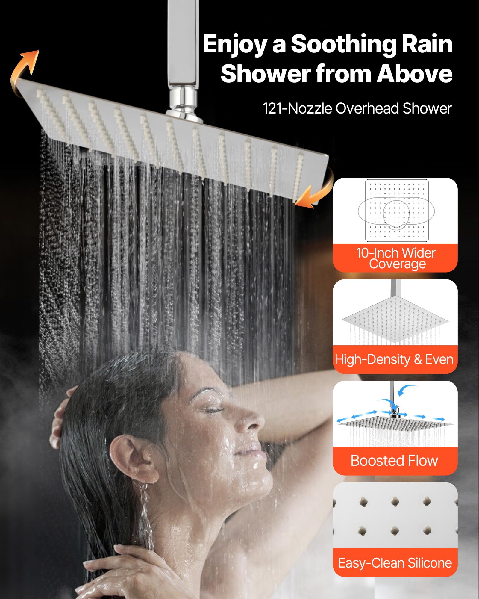 VEVOR Duschsystem-Set mit 10 Zoll Regenduschsystem / 6 Körperbrausen / 2 in 1 Handbrause, drehbarer Regenkopfsystem (3 Funktionen), Messingventil und Verkleidungssatz, Chrom Badezimmer
