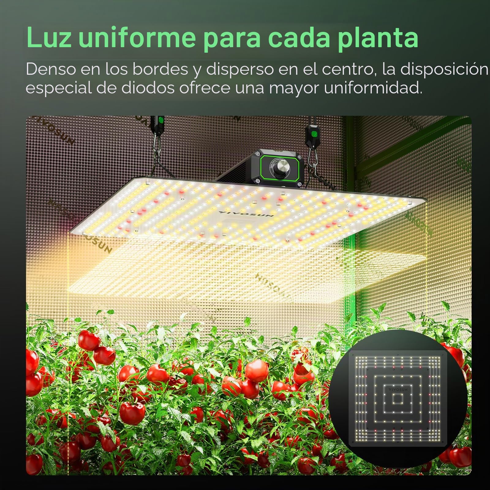 VIVOSUN LumaLight Lámpara LED 150 W de Cultivo, Espectro Completo para Plantas, Smart Regulable y Alto PPFD para Plantas de Interior, Plántulas, Hortalizas y Floración