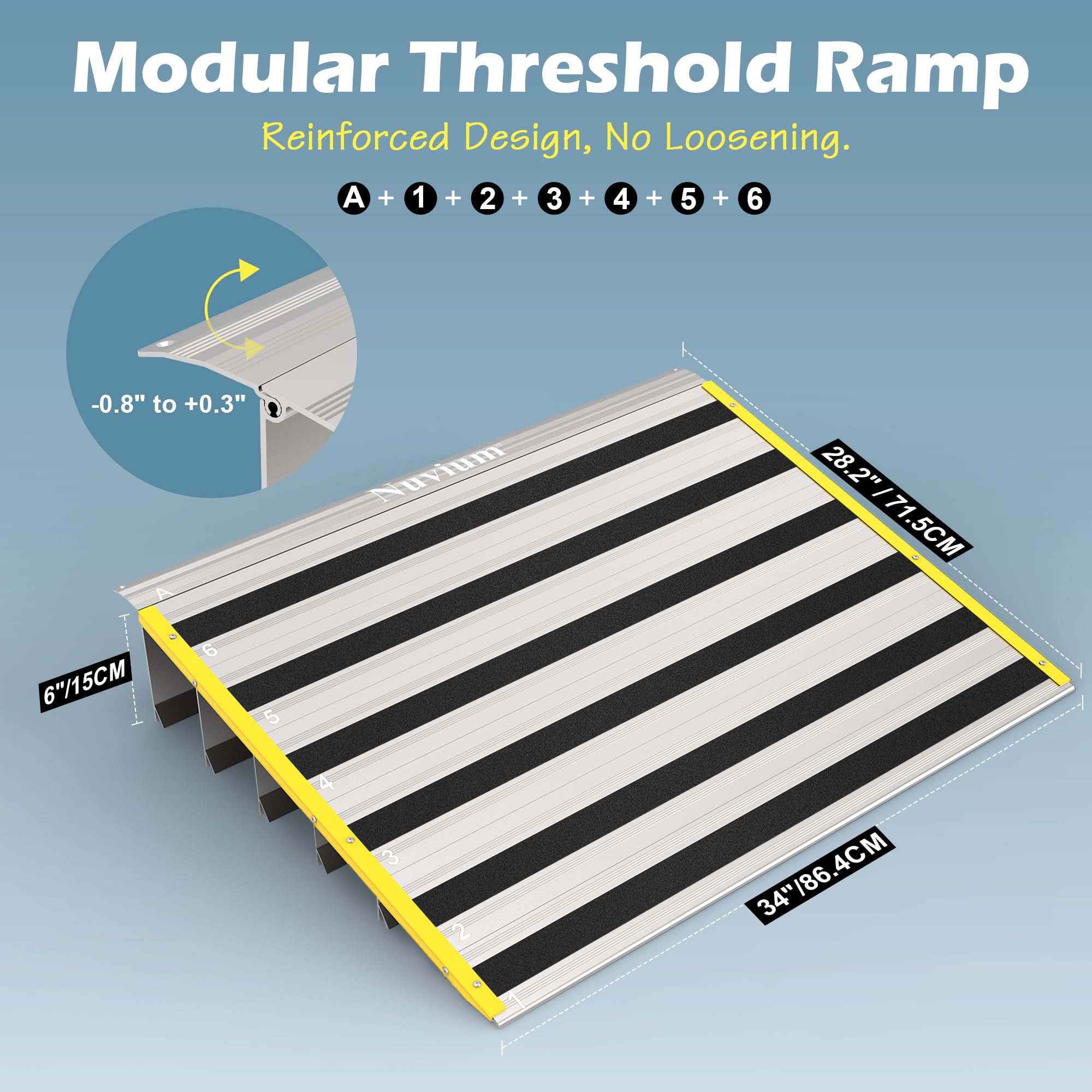 Rampy progowe 15 cm do drzwi, stabilna żółta krawędź, aluminiowa rampa dla wózków inwalidzkich do schodów domowych, regulowana modułowa rampa wejściowa do skuterów, krzeseł elektrycznych