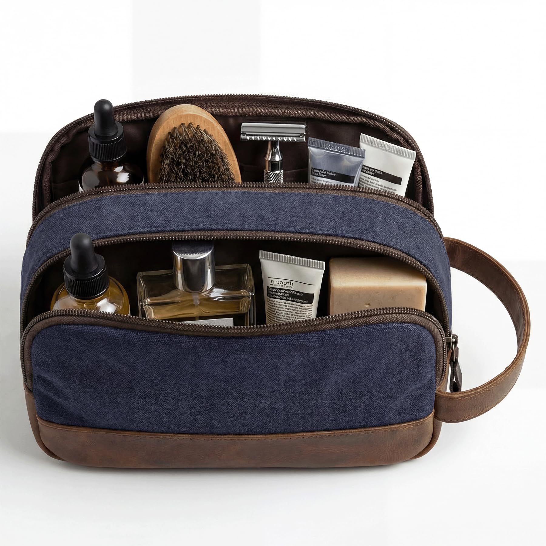 SID & VAIN® borsa toiletry vera pelle BEAU borsetta necessaire Toilette pochette beauty case da Viaggio uomo donna blu prodotto artigianale