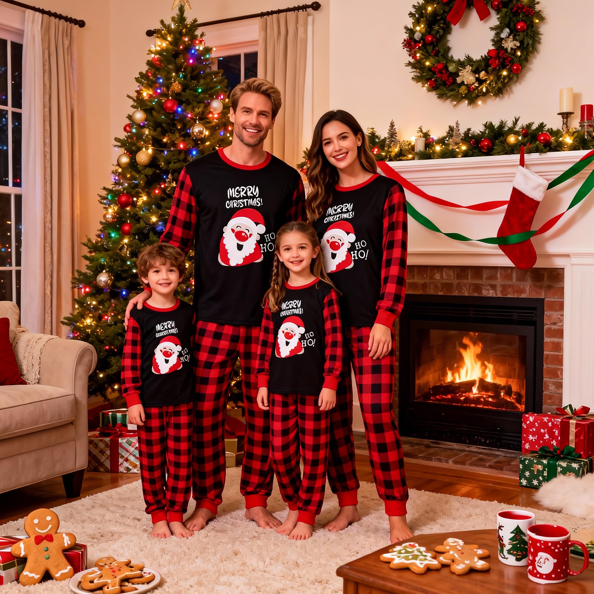 GRPSKCOS Pijamas de Navidad para la familia, conjunto de pijamas familiares a juego, pijamas de Papá Noel para hombres, mujeres, adultos y niños