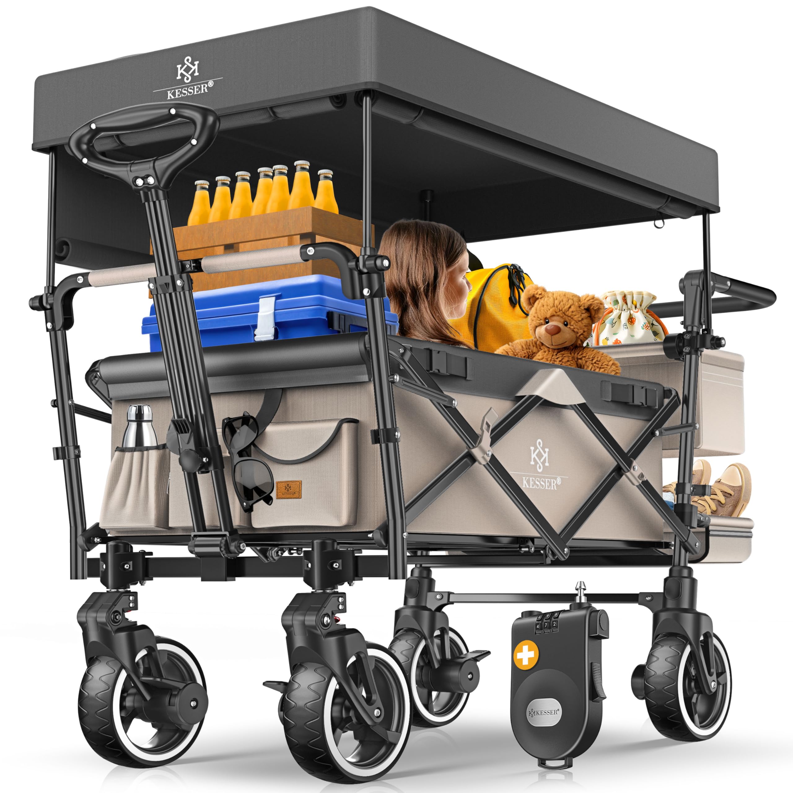 KESSER GTS-9100 - Carrello pieghevole con tetto, portata fino a 150 kg, con ruote in gomma dura e freni di stazionamento anteriore/posteriore, con serratura, copertura, intemperie e protezione da