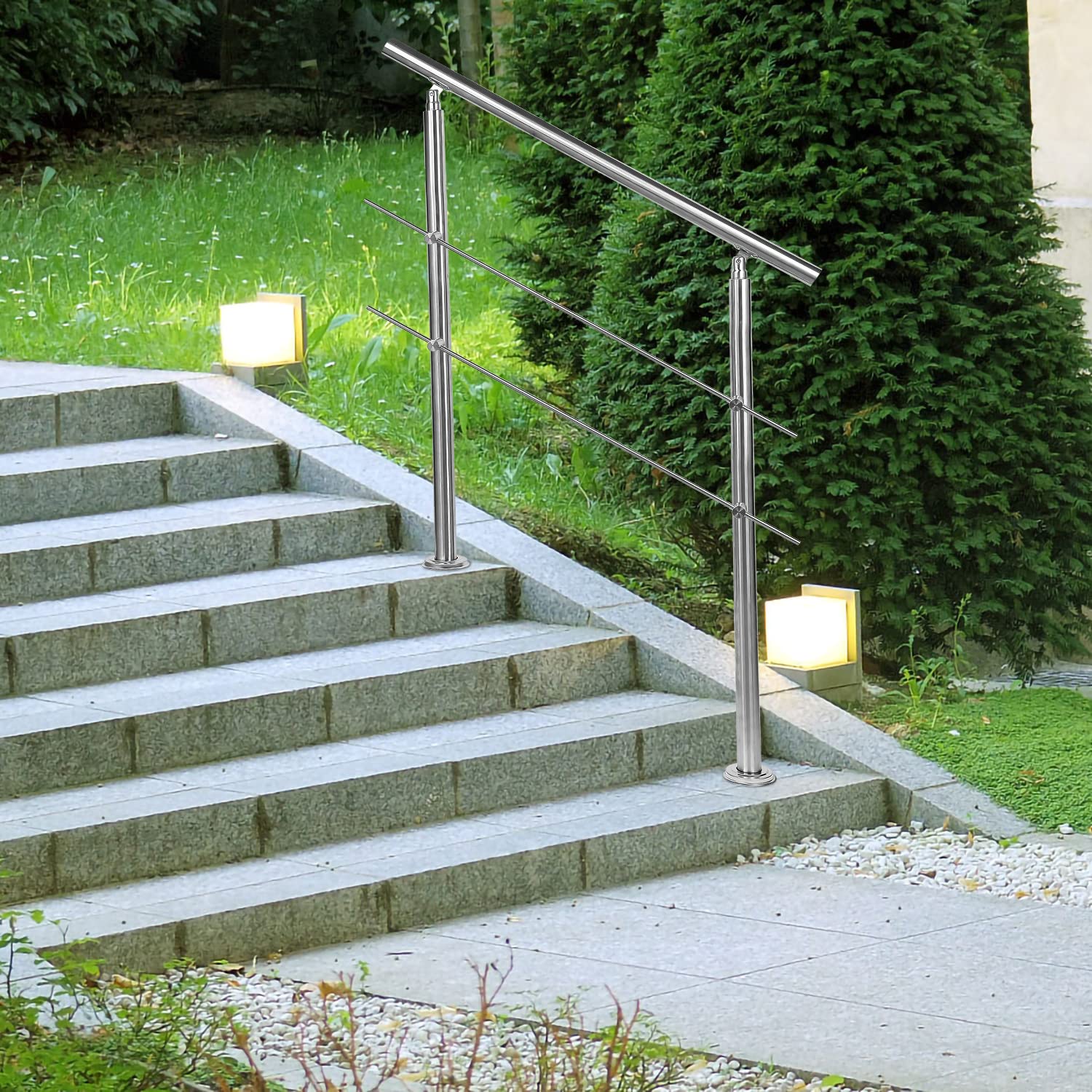 Ikodm Barandilla de acero inoxidable para escaleras, 100 cm, con 2 barras transversales y accesorios, para escalera interior, balcón, entrada de casa