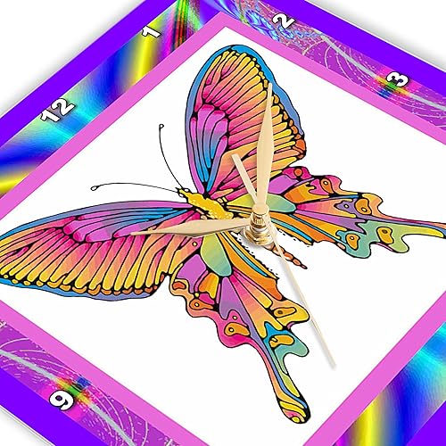 Miniatura 3 de 3dRose Wall Clock Silent - 15 inch - Psychedelic Butterfly - Designs Retro Themes