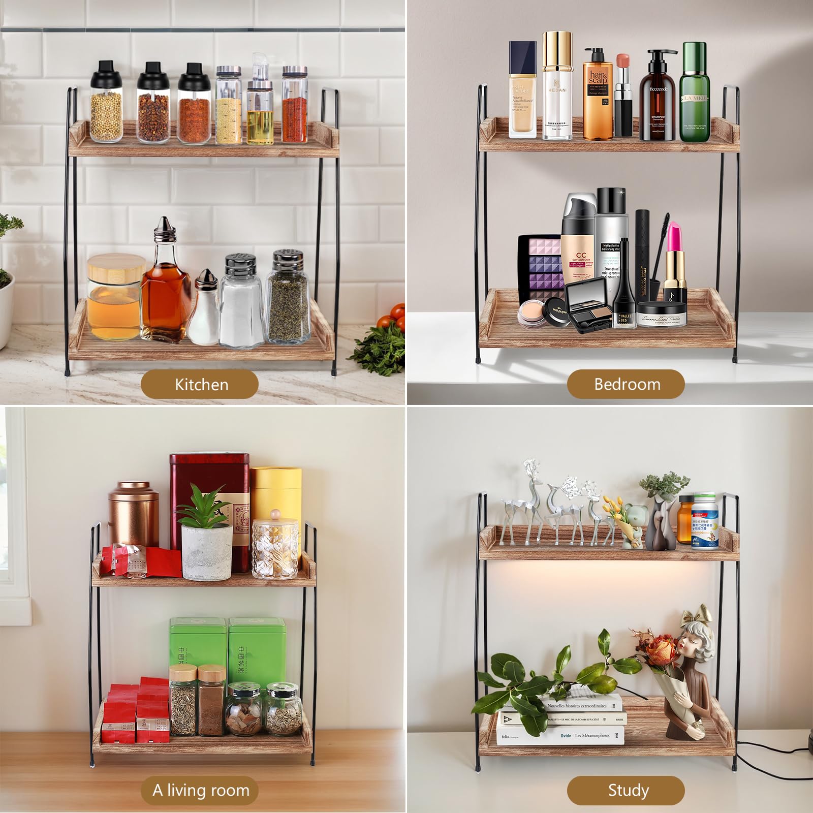 Fantictas Keukenrek, werkblad met houten handvat, metalen kruidenrek Fantictas Keukenrek, werkblad met houten handvat, metalen kruidenrek