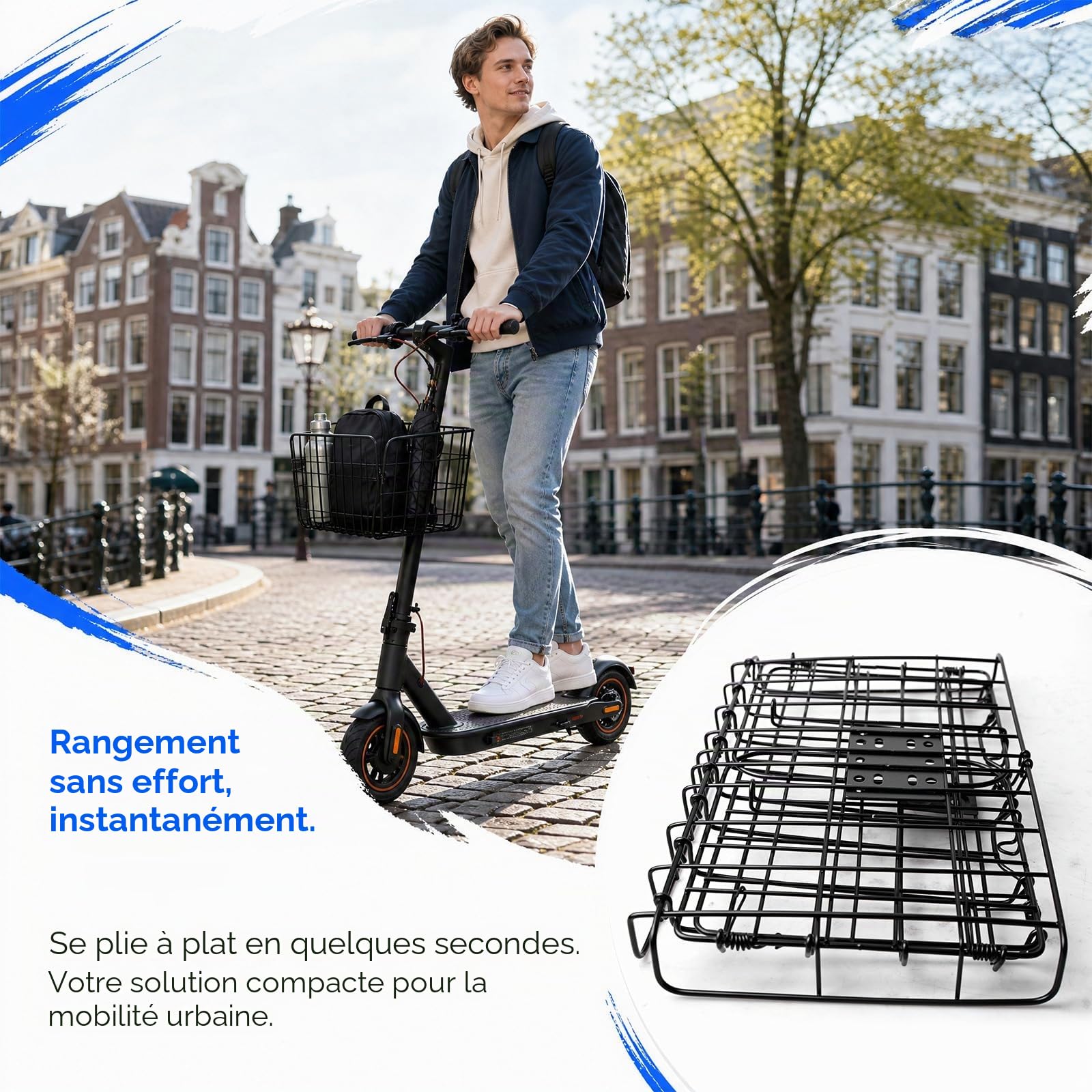 Panier Avant Trottinette Électrique, Panier Avant pour Trottinette 33,5×23×18cm, Panier de Trottinettes, Panier Avants Amovible Rapide pour Vélos Pliants Trottinettes