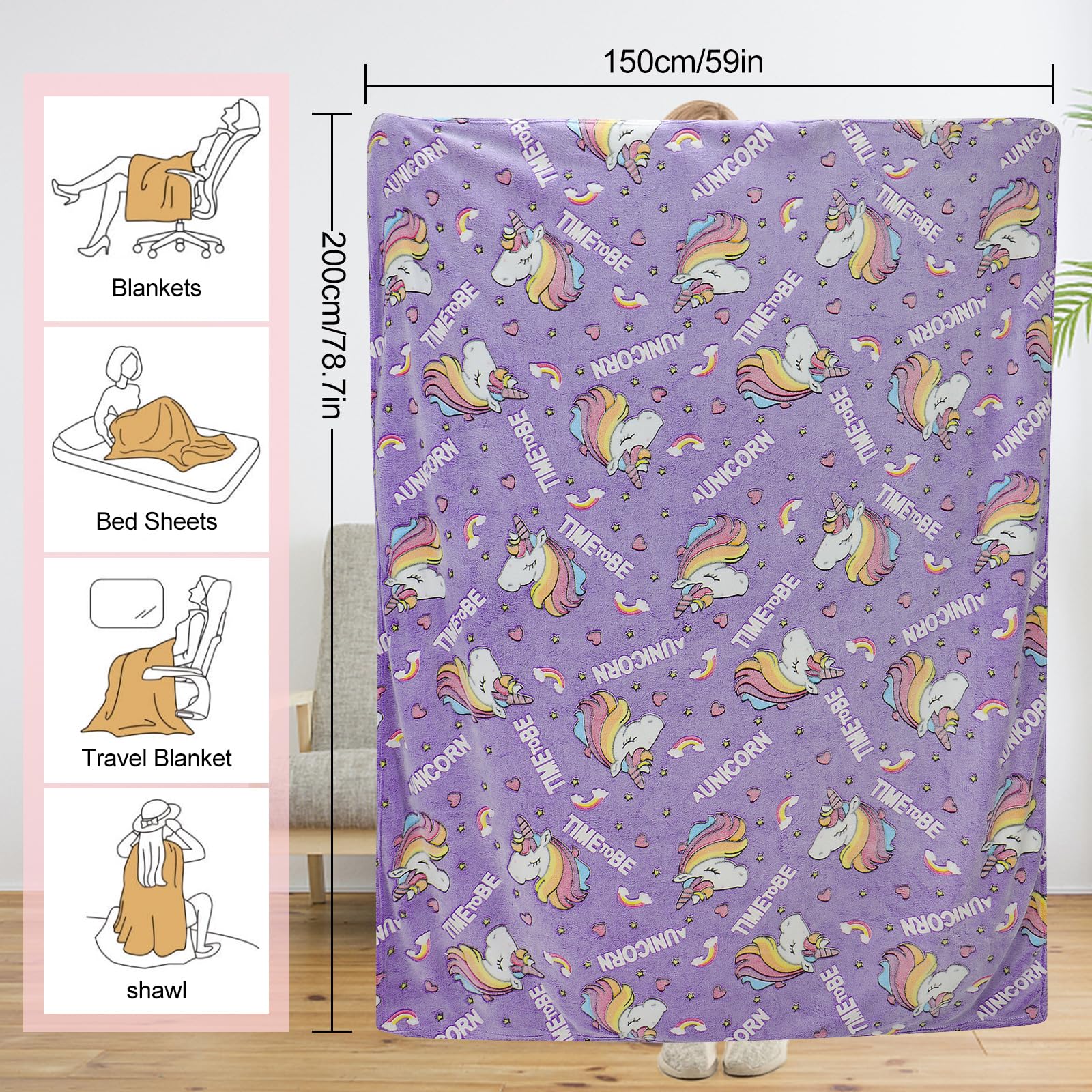 Coperta Morbida Fosforescente Con Unicorno Per Bambine - 127x152 Cm, Leggera E Antipiega, Regalo Per 2-10 Anni