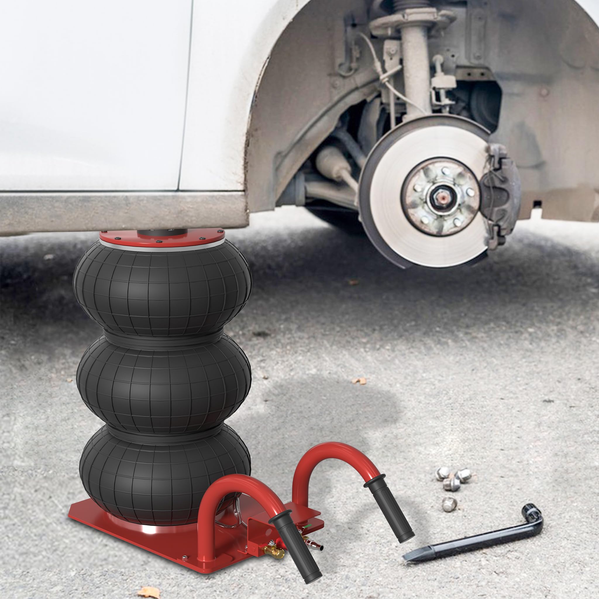 SUBTLETY 3T pneumatyczny podnośnik samochodowy Air Jack z potrójnym workiem 150 – 400 mm, z zakrzywionym uchwytem, podnośnik do samochodów typu SUV i samochodów ciężarowych