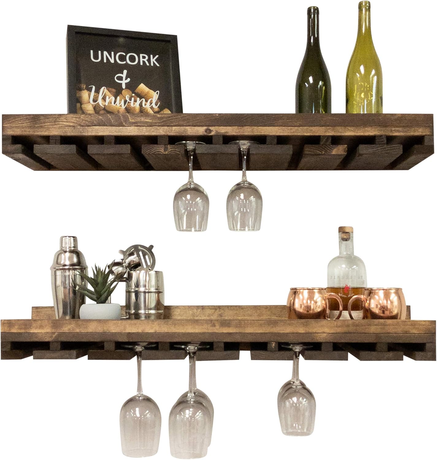 Intrinsic Haven Wall Mounted Tiered 2Tiered Wood Wine Rack