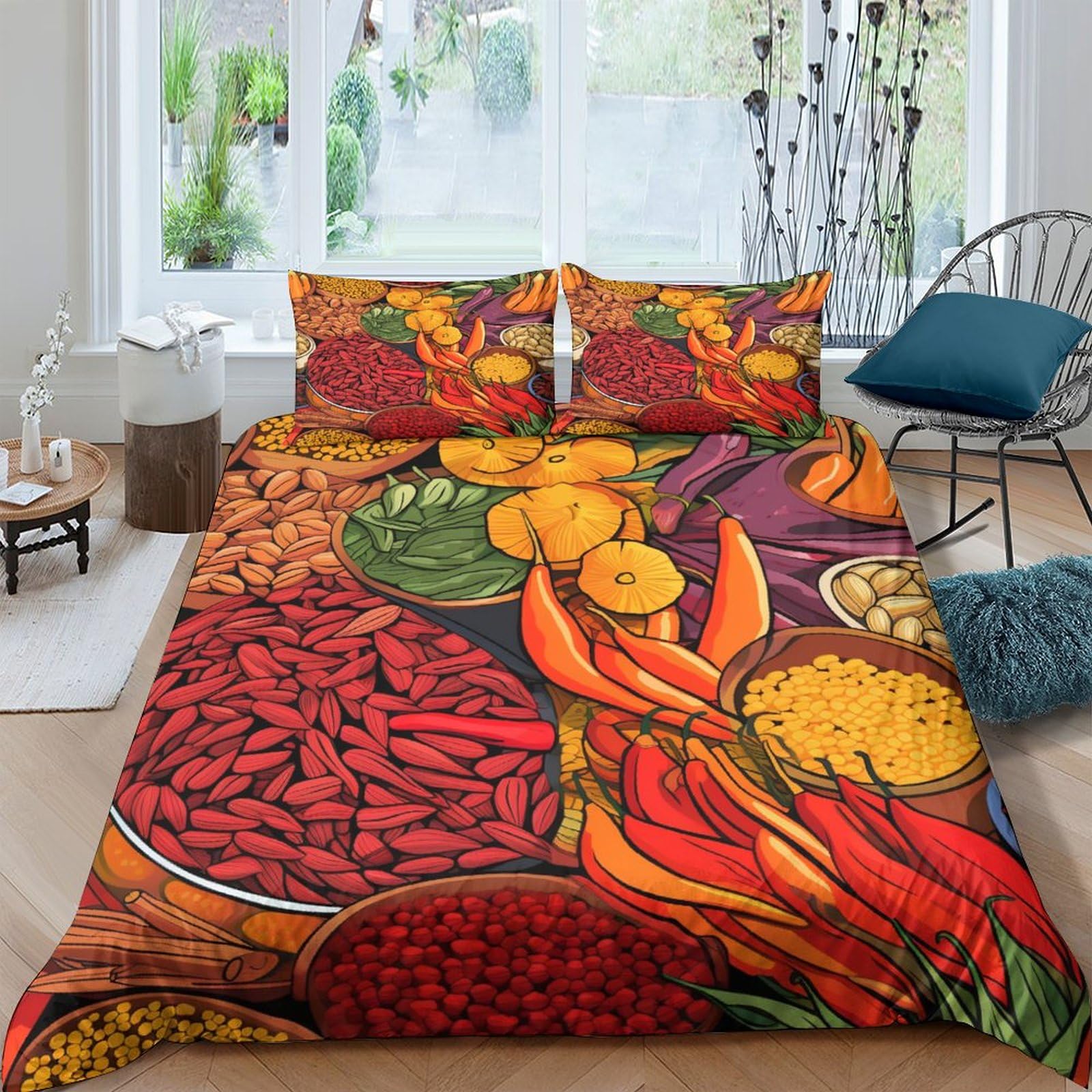 UENDOKRNN Colourful Spices Duvet Cover Sets 3 PCS Hotel Quality Quilt Cover Bed Sets Bed Covers with Pillowcases with Zipper Closure Ultra Soft Anti Allergic Microfiber Double（200x200cm）