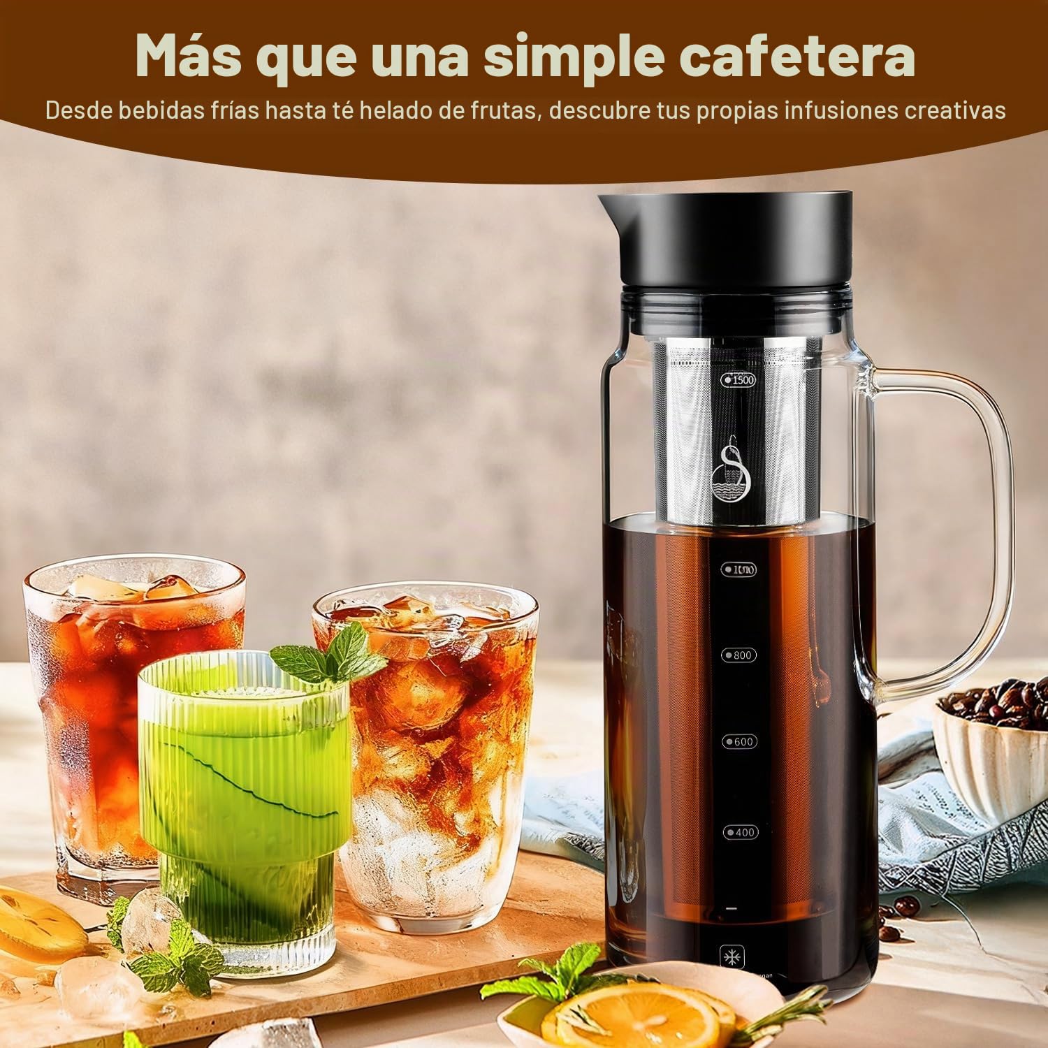 SAMBANGAN Cold Brew Coffee Maker Cafetera Fria Iced Prepara café Frio o té Coffee Pot Bottle (1500ml)