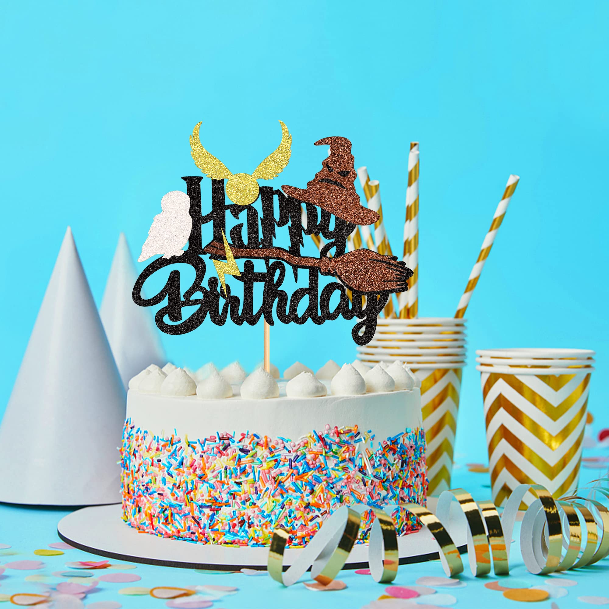 Topper Torta Mago Nero Glitterato - Decorazione Compleanno A Tema Magico - Foto 12