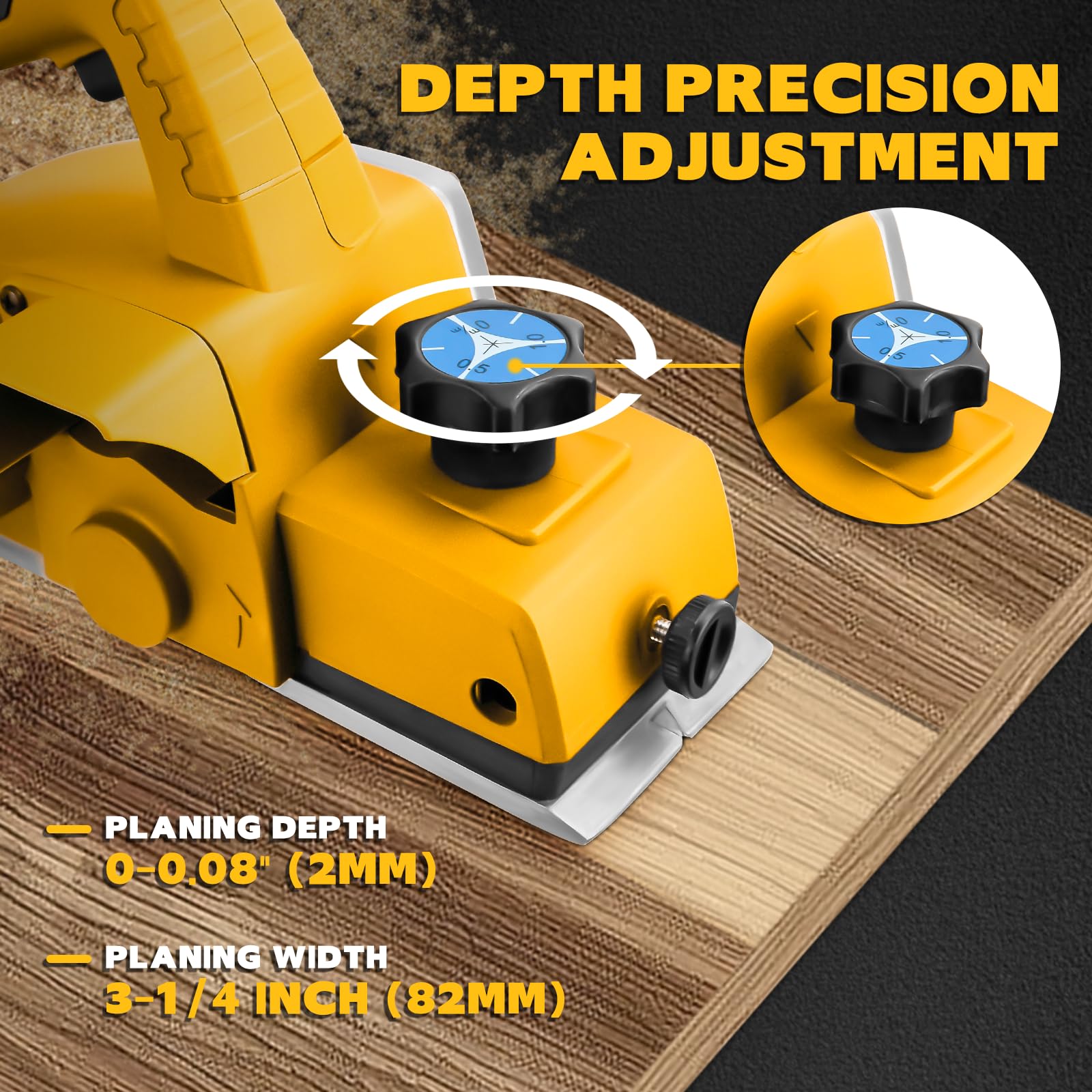 Cepilladora de mano inalámbrica para batería Dewalt de 20 V, cepilladora eléctrica sin escobillas de 15000 rpm, cepilladora de madera de 3-1/4 pulgadas para carpintería, carpintería y proyectos de