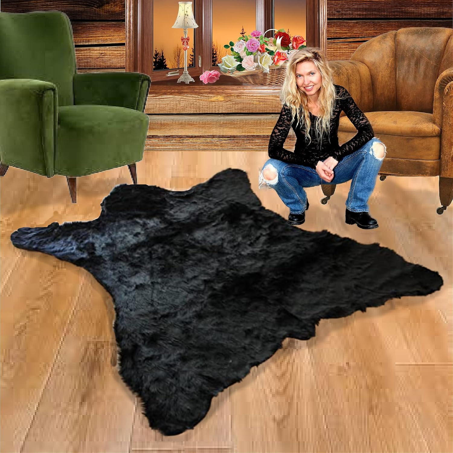 Faux Fur Bearskin Rug, Realistic Shag, Area Rug, Faux