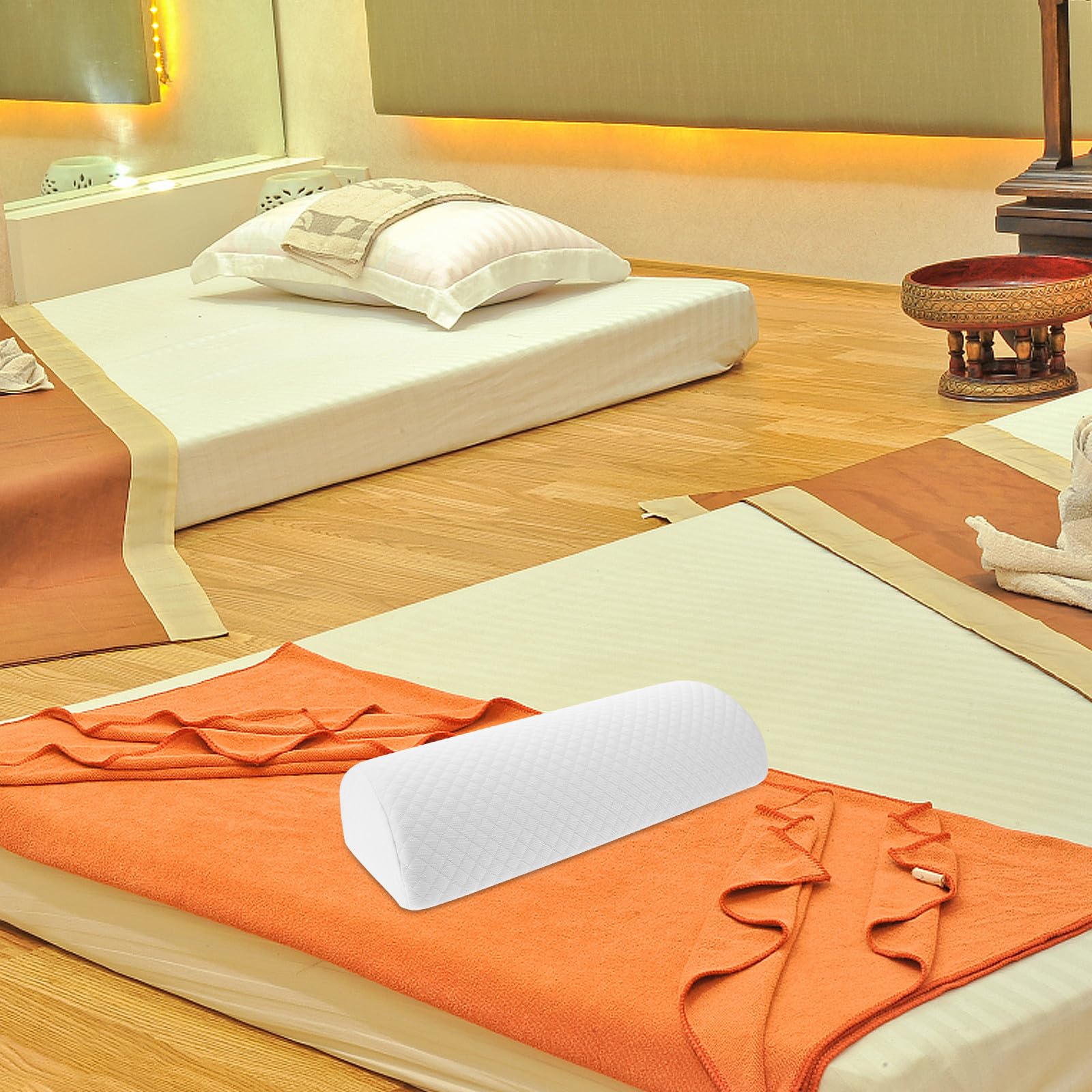 FRCOLOR Almohada para Piernas de Espuma Viscoelástica de Color Claro Forma Semi Enrollable, Soporte Cómodo y Versátil para Rodillas, Adecuado para Uso en Casa y Oficina