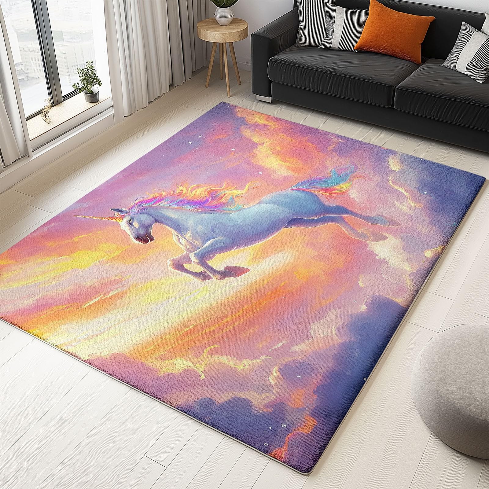 Generico Tappeto Antiscivolo 120 x 180 cm per Camera da Letto, Stile Sogno Unicorno Nuvole, per Soggiorno Cucina Ingresso o Sala da Pranzo Decorativo, Lavabile in Lavatrice, Colorato