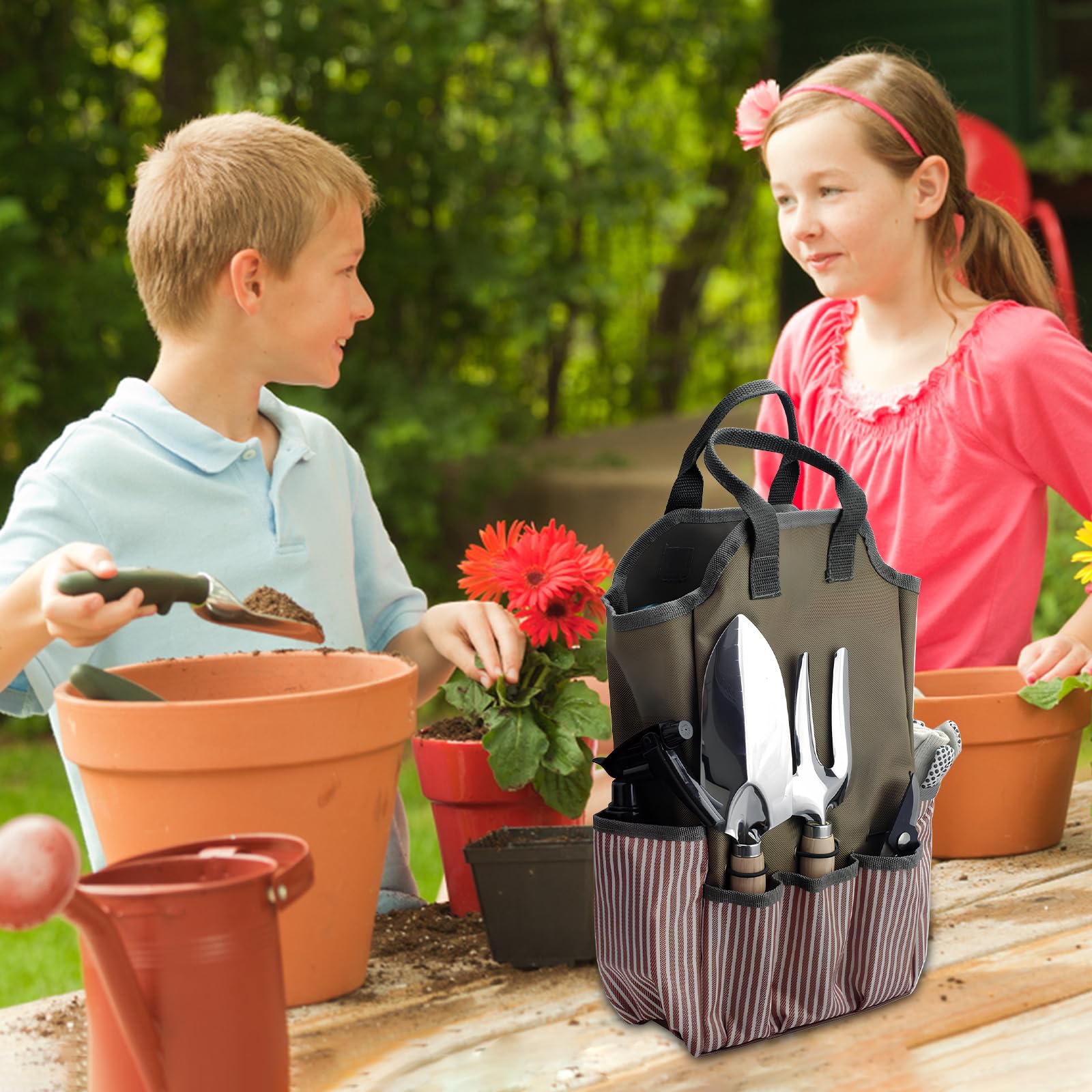 Tablier de Jardinier, 55x45cm, Sac à Outils de Jardinage, 38x25x9cm, avec 8 Poches, Portable Sac Fourre-Tout de Jardin(Aucun Outil)