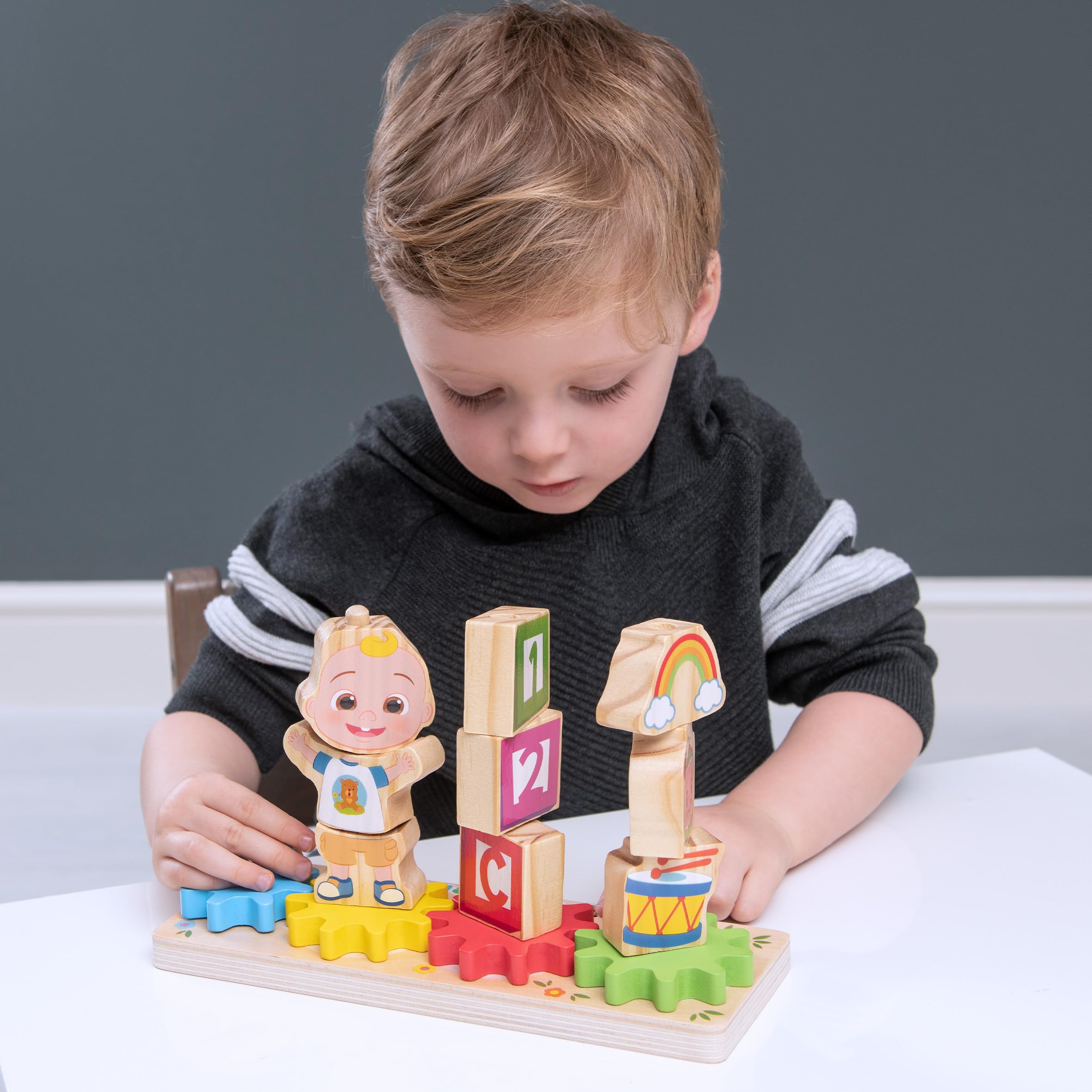 CoComelon Wooden Balance Blocks - 12 Character Stacking Toys With Wobbly Melon Base