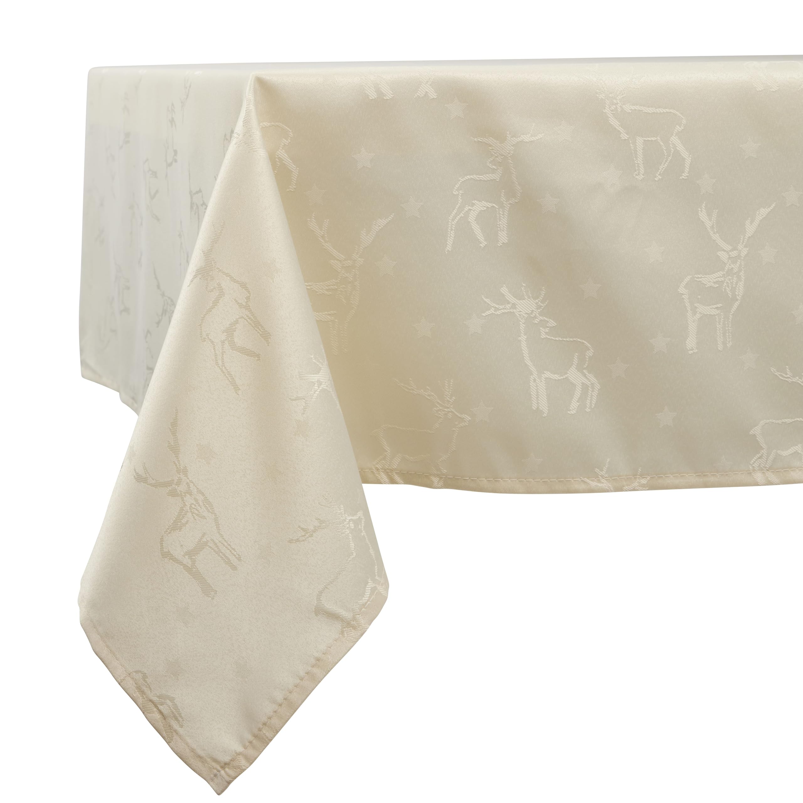 Celebright Christmas Tablecloth - Rectangular 52 x 90 Inches (132 x 228 cm) - Ideal for 6-8 Dinner Place Settings - Deer Embossed Design - Cream