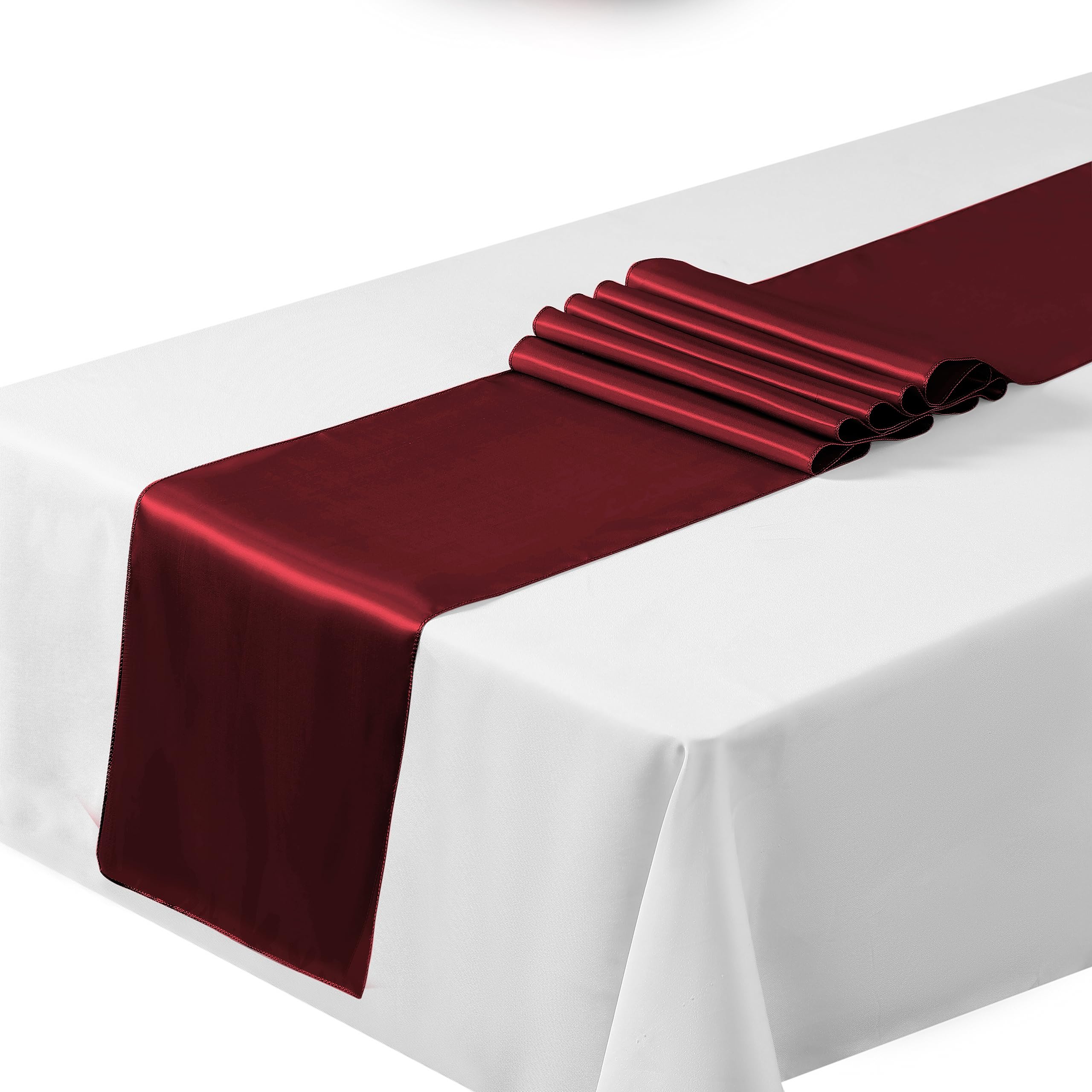 The Chair Cover Company Burgundy Satin Table Runners 12"X108"Inch Chair Sashes Swags Wedding Party Table Decoration (10, ) …