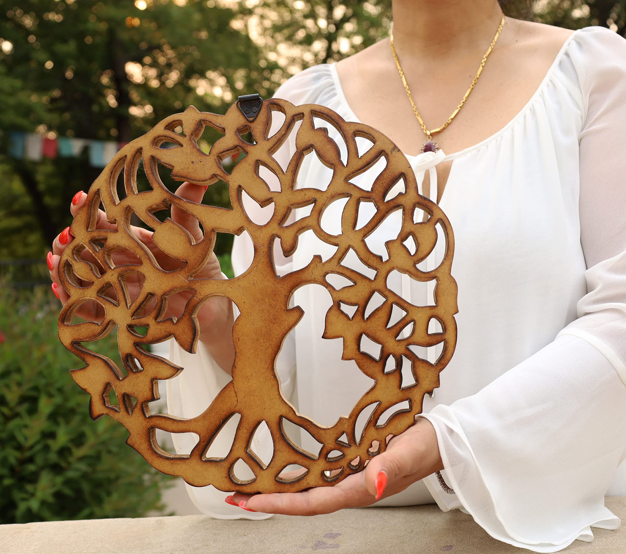 DharmaObjects Handcrafted Wooden Celtic Tree Of Life Wall Decor Hanging Art (Brown)