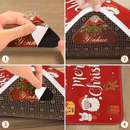 Miniatura 8 de Yinhua Alfombras de cocina de Navidad para piso, lindas alfombrillas de cocina de Papá Noel con 8 calcomanías antideslizantes, alfombras de cocina