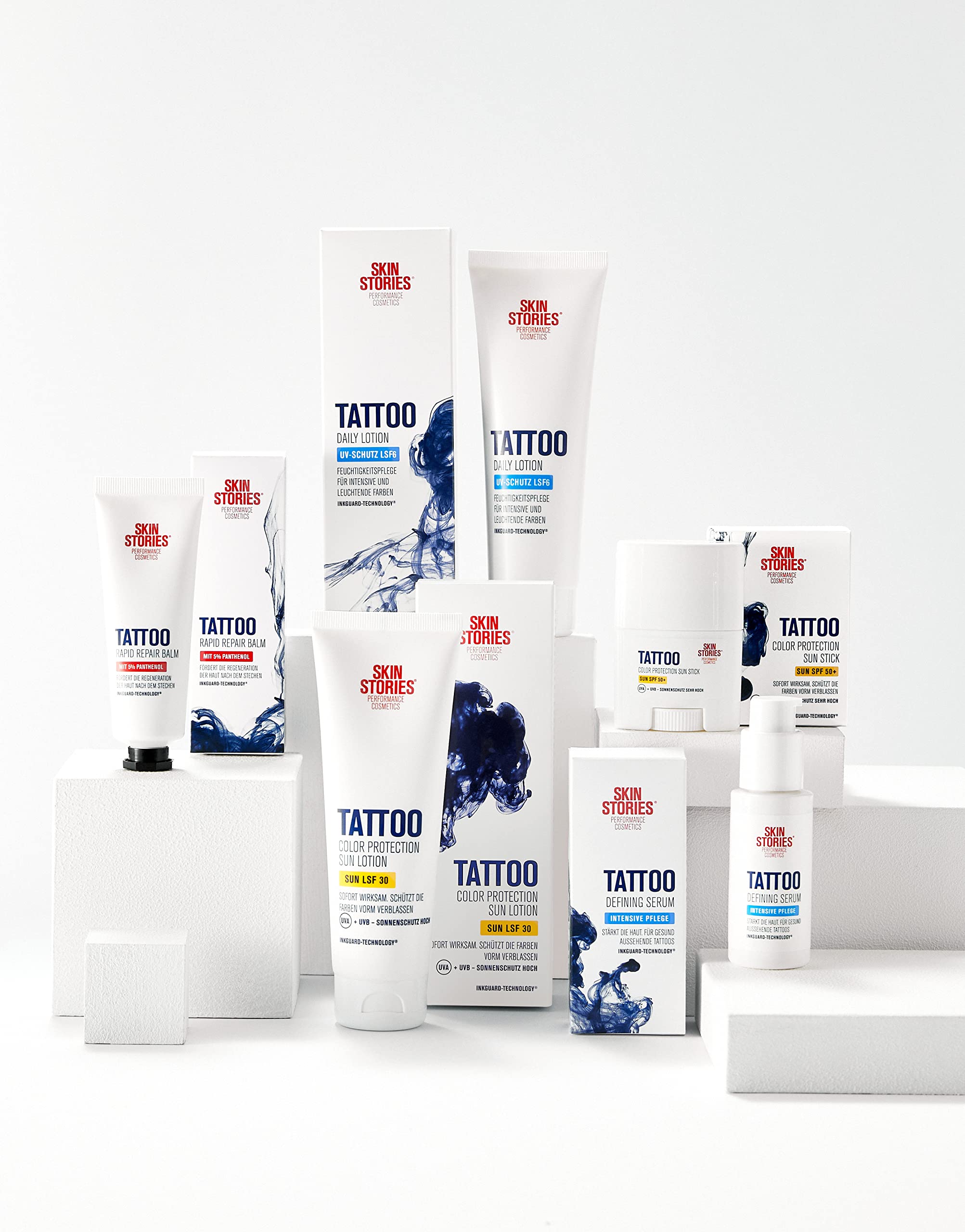 SKIN STORIES Sun Lotion LSF 50+ (100 ml), Tattoo-Farbschutz Sonnencreme mit InkGuard-Technology®, sehr hoher Tattoo Sonnenschutz mit Panthenol und Vitamin E gegen das Verblassen von Tattoo-Farben