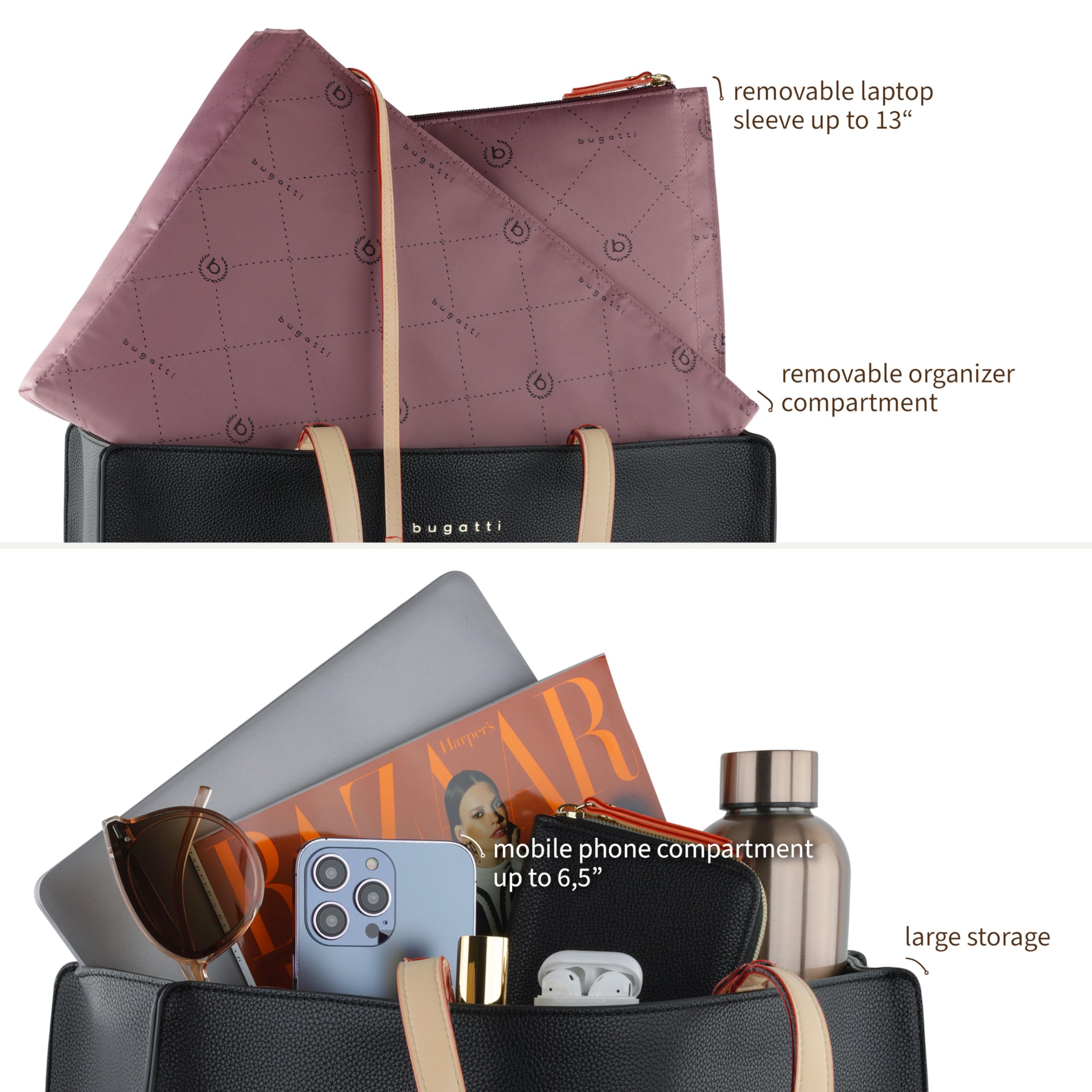 bugatti Ella Business System Bag - elegante Aktentasche mit 13-Zoll-Laptopfach in Schwarz