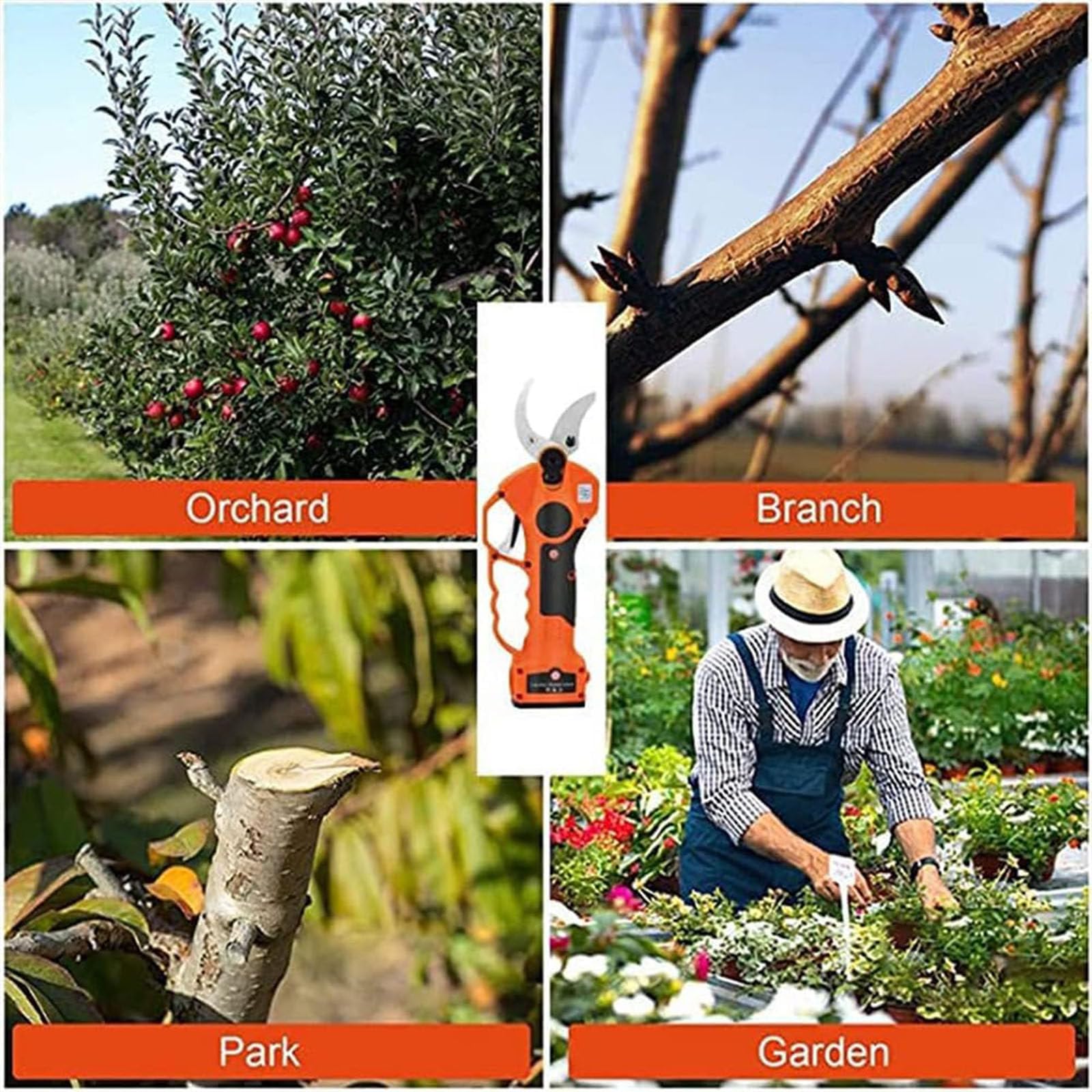 Tijeras Podar Eléctricas,Tijeras Podar con Baterías 2x21V 2Ah,Tijeras Electricas Podar 40 mm con Mostrar,Profesional Tijeras Podar con Motor Brushless para Árboles,Jardinería,WithoutRod