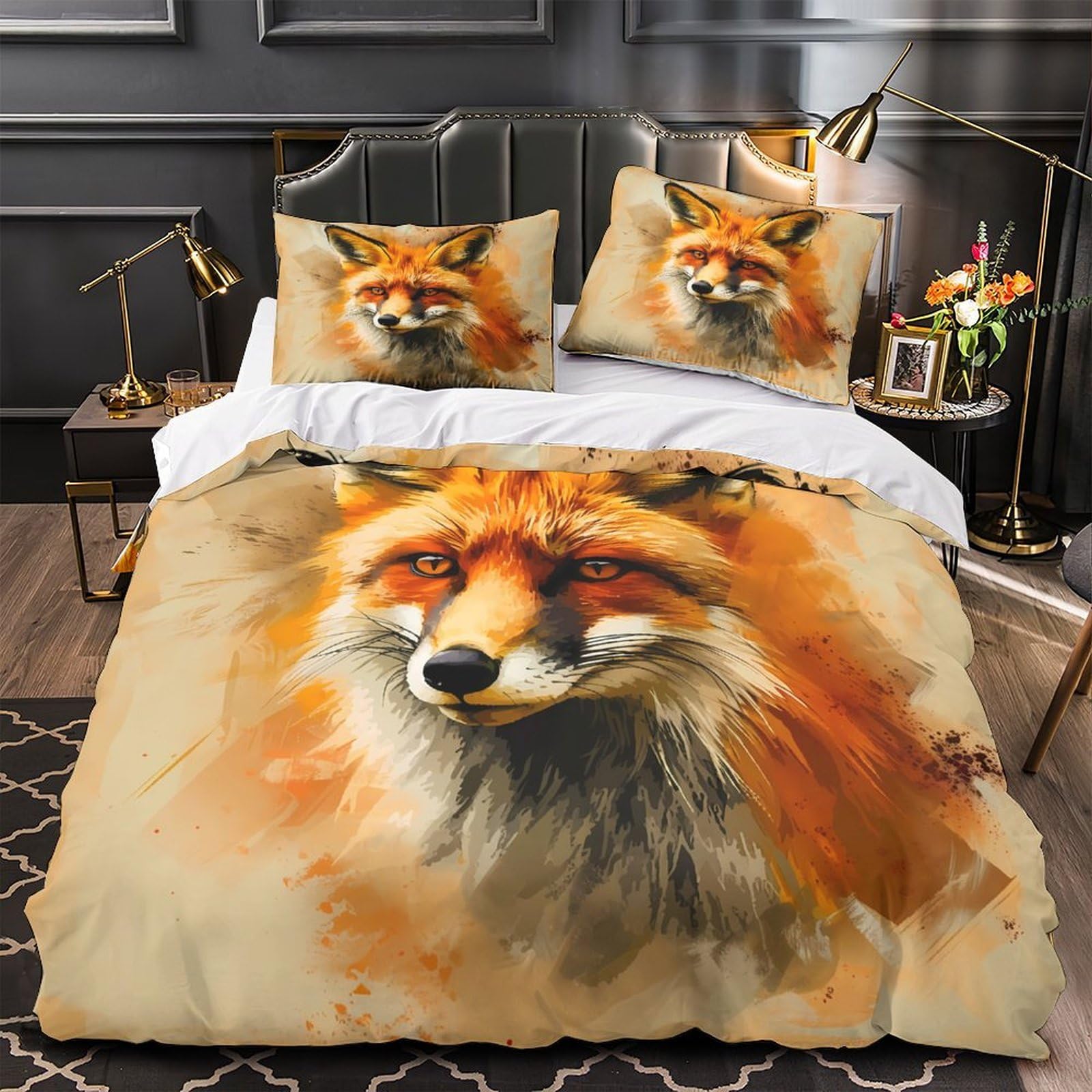Fox Portrait Art Quilt Cover 3D Print Hypoallergenic 3PCs Bed Linen Hidden Zipper Comforter Cover Luxury Breathable for Adults Teens Women Kids Girls Boys Youth Single（140x200cm）