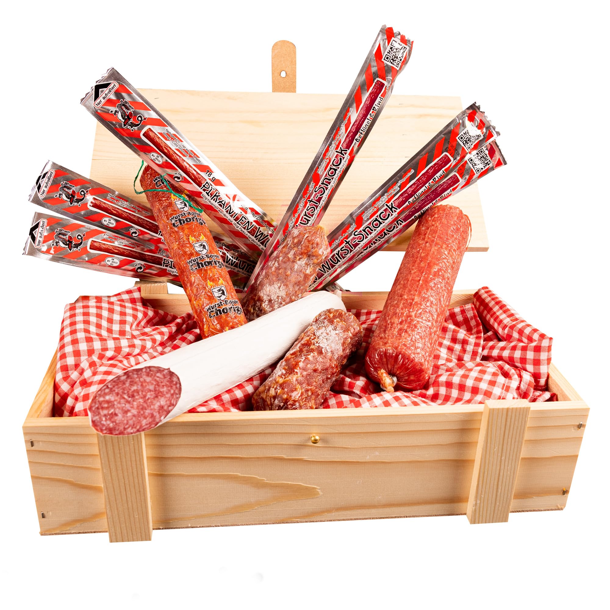 WURSTBARON® Salami Wurst Geschenkbox aus Holz mit Salami Spezialitäten!