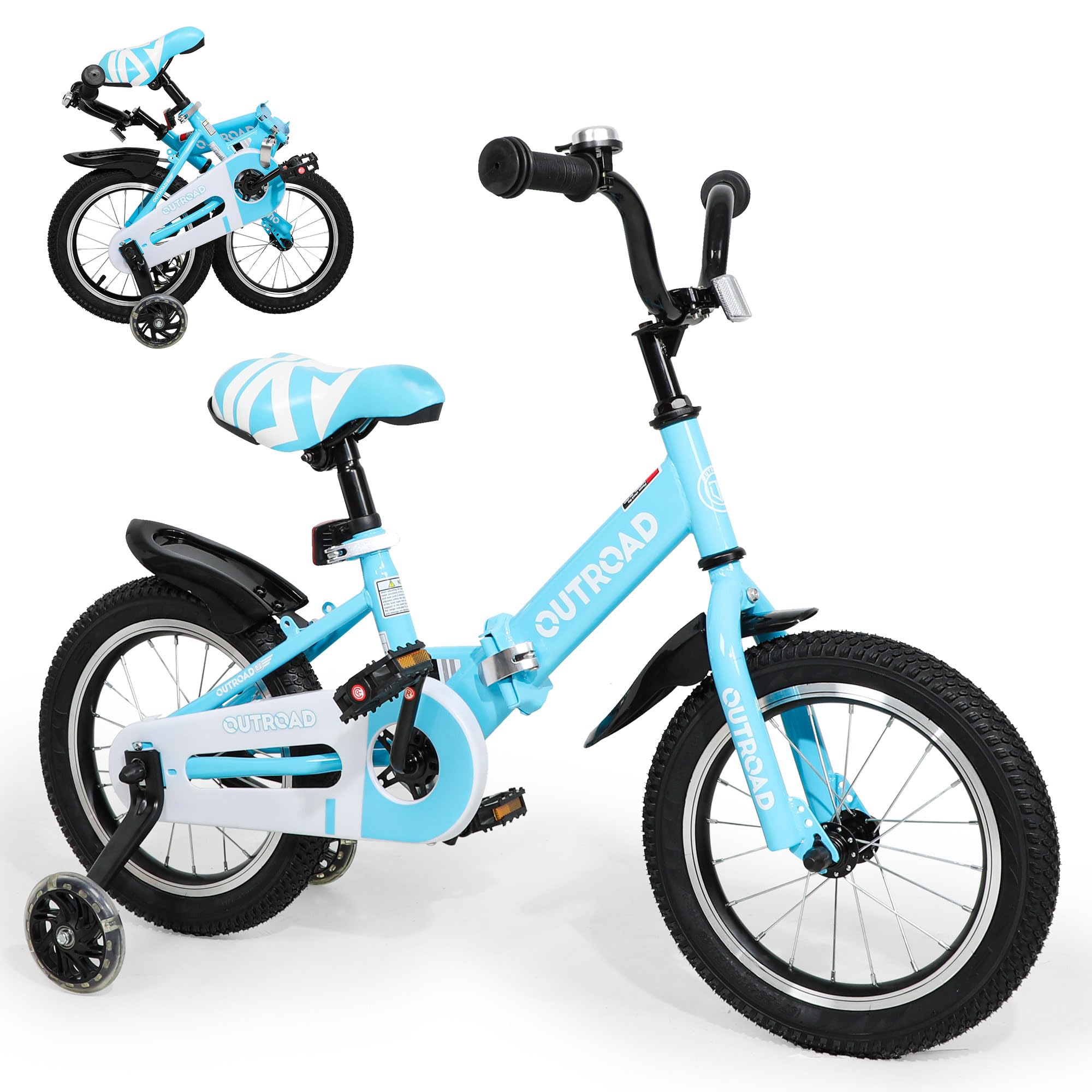 Folding Kids Bike,14/16/18 Inch Children Bicycle with Training Wheels and Dual Handbrakes Toddler Sport Bicycle for 3-9 Years Old Boys and Girls