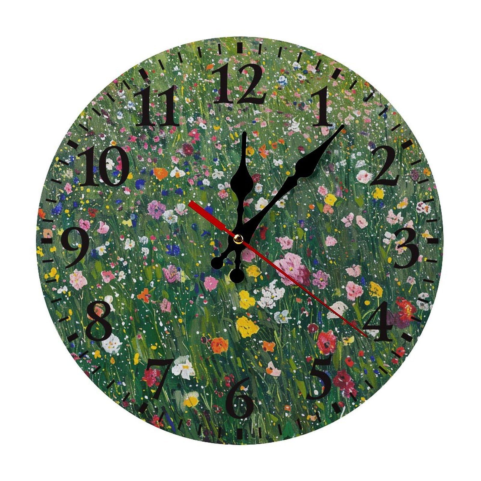 NTVOWPZO 10 Inch Wall Clock A Field of Wild Flowers Battery Operated Wall Clocks Silent Non-Ticking Round Wall Clock for Living Room Kitchen Home Office Wall Decorative Clock