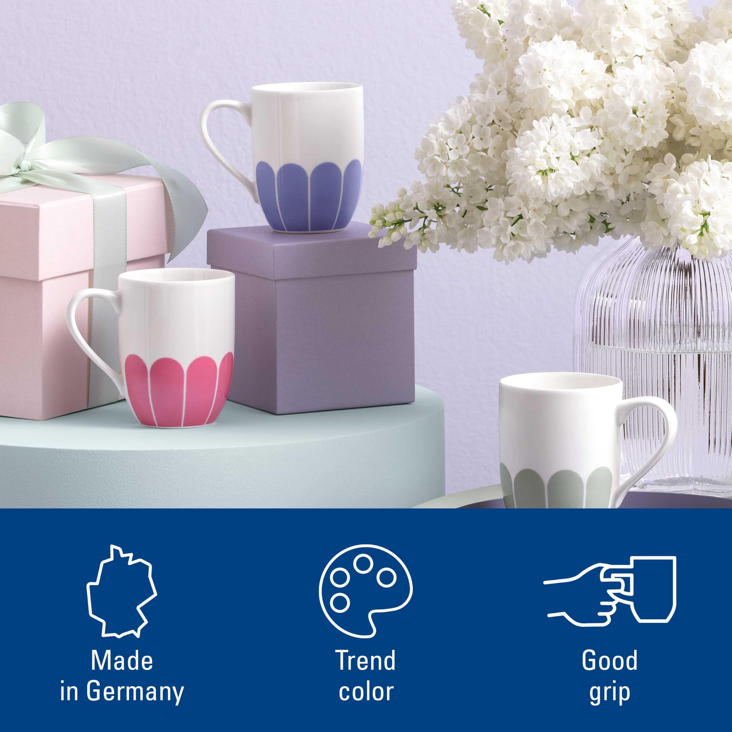 Villeroy & Boch - Fleur bleu kubek z uchem niebieski, nadaje się do zmywarki i mikrofalówki, kubek do kawy i gorących napojów, filiżanka do herbaty, kubek kawy, filiżanka kawy, porcelana Premium