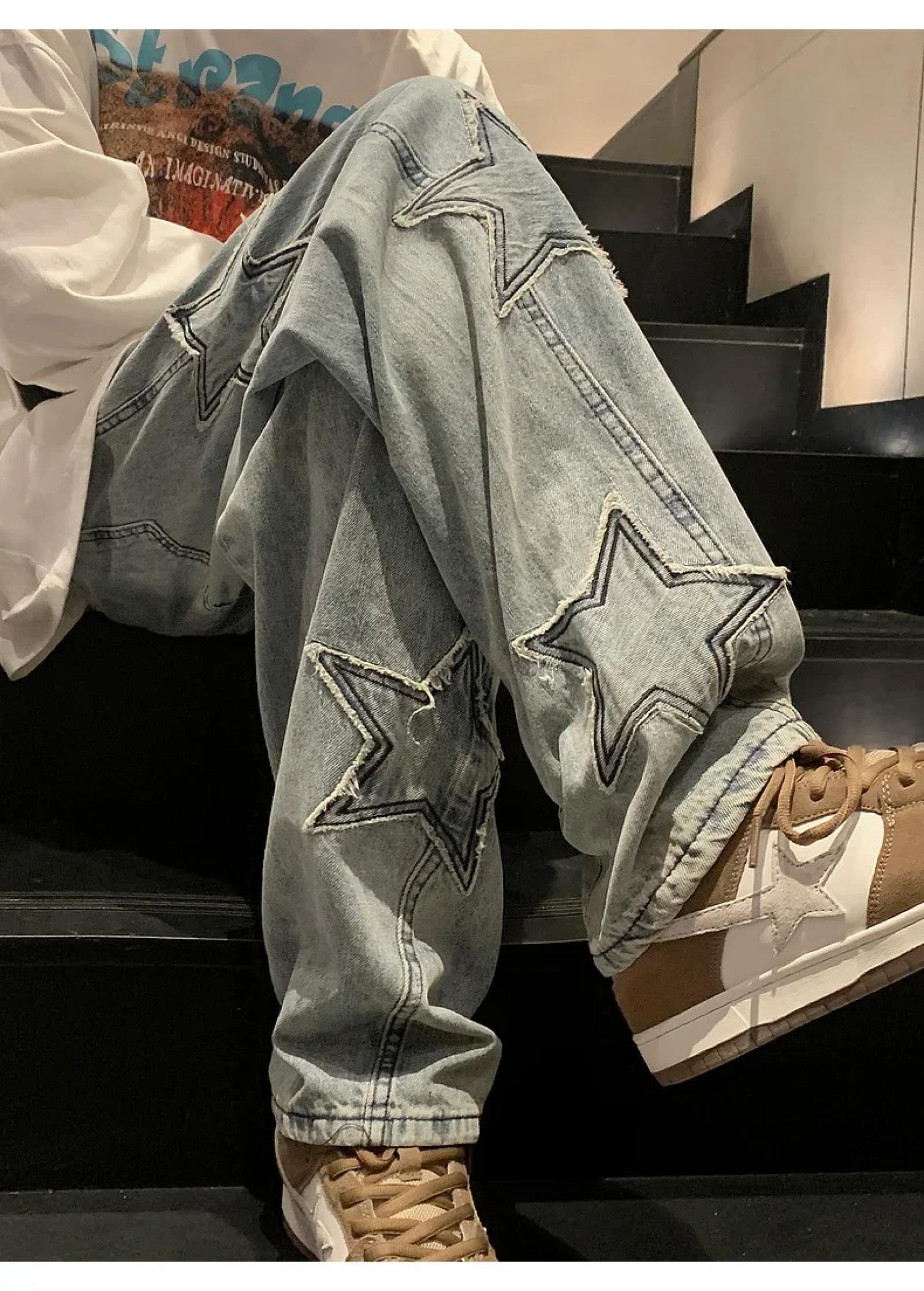 Jeans Pantaloni Jeans A Gamba Larga Larga per Uomo Pantaloni Lunghi A Gamba Larga Casual
