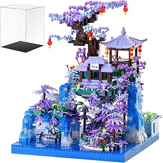 CAXIMSY Peach Blossom Pond Building Blocks Set,Building Blocks Set Gifts for Adults and Kids, Micro Bricks Cherry Blossom Tree House Kit with LED Light and Display Box（2500+Pieces）