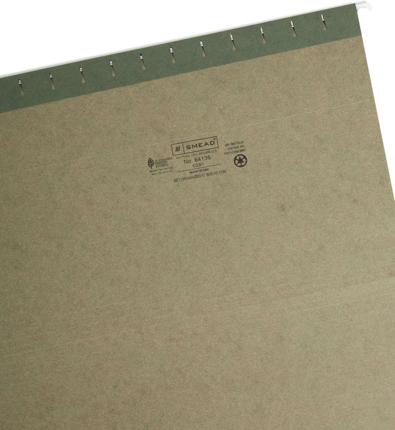 Smead Hanging File Folder with Tab, 1/3-Cut Adjustable Tab, Legal Size, Standard Green, 25 per Box