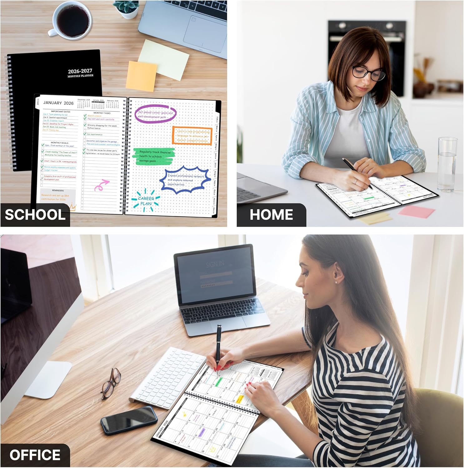 2026-2027 Monthly Planner, 18 Monthly Calendar Planner, January 2026 - June 2027, 8’’ x 10’’, 2026 Spiral Agenda with Tabs ＆Pocket, Flexible Cover, Organizer Notebook for Office Home School, Black thumbnail