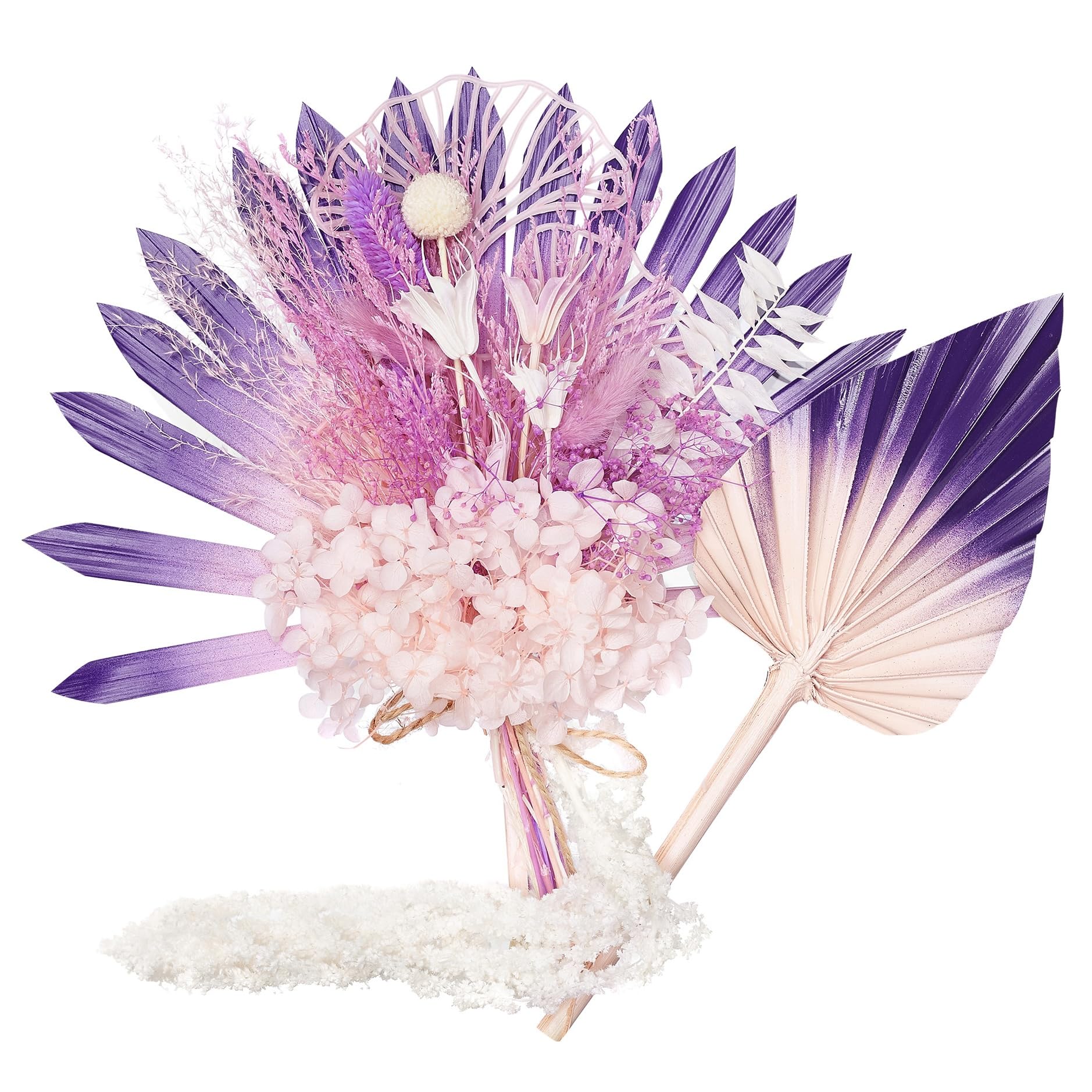The Baked Studio, Dried Flowers For Cakes Decoration And Crafts With A Purple, Lilac & Pink Ombre Sun Palm Leaf Leaves