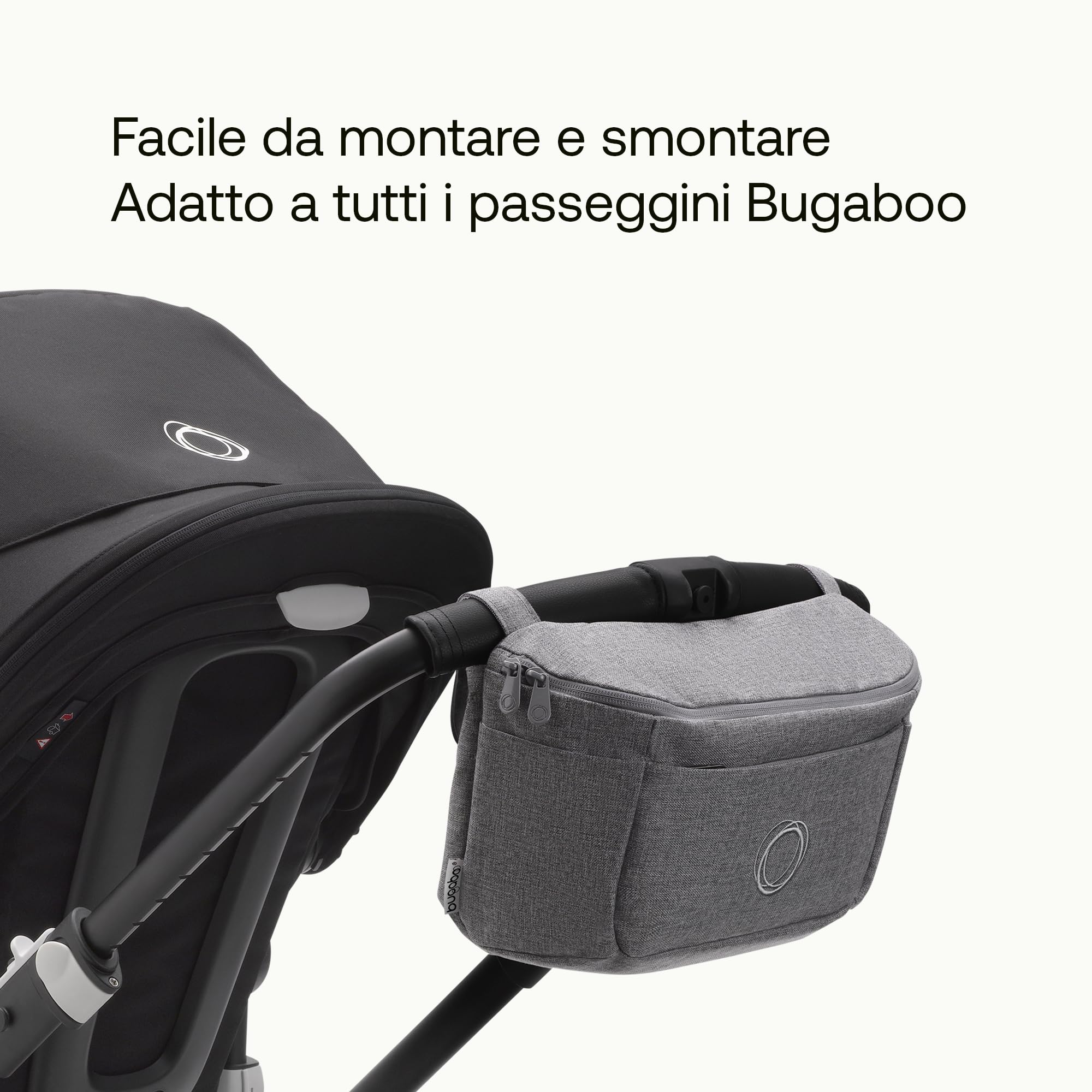 Bugaboo Organizer Multitasche Passeggino, Compatto e con Tasche Facili da Raggiungere, Accessorio Indispensabile per gli Oggetti Essenziali del Tuo Bambino, in Grey Melange